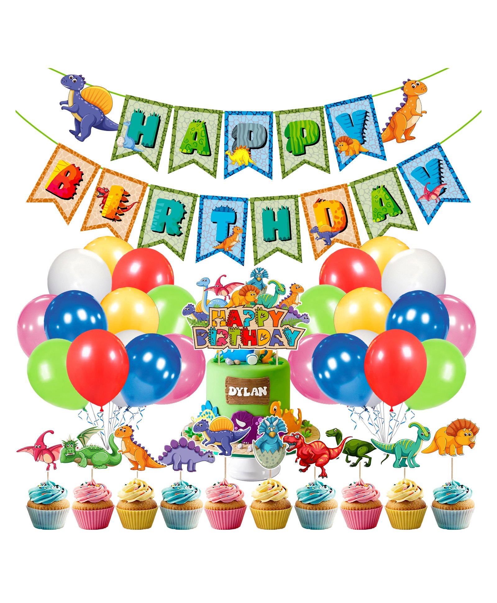 Zyozi Dinosaur Birthday Party Supplies Multicolor - Pack of 37-picture-49