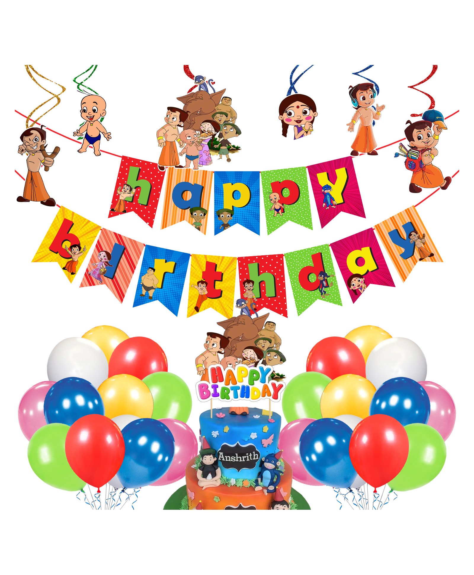 Zyozi Chota Bheem Birthday Party Supplies Cartoon Theme Party Decoration Multicolour - Pack of 33-picture-46