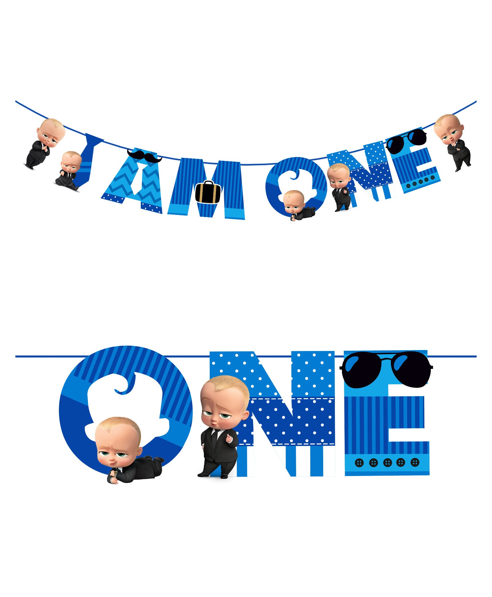 Zyozi I Am One Banner Bunting Hanging for  Kids Themed Party Supplies - Blue-image-48