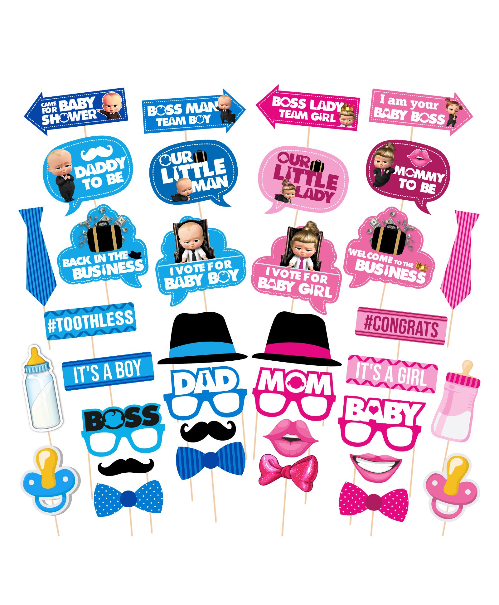 Zyozi Photo Booth Props Party Boy or Girl Baby Shower Party Blue And Pink - Pack of 36-image-49