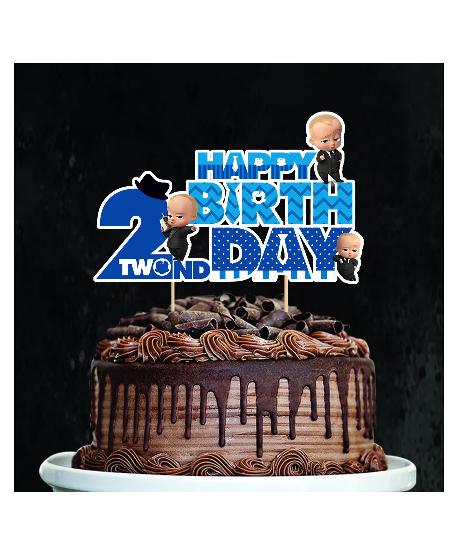 Zyozi  2nd Birthday Cake Topper Happy Birthday for Boys Party Decoration - Blue-image-35