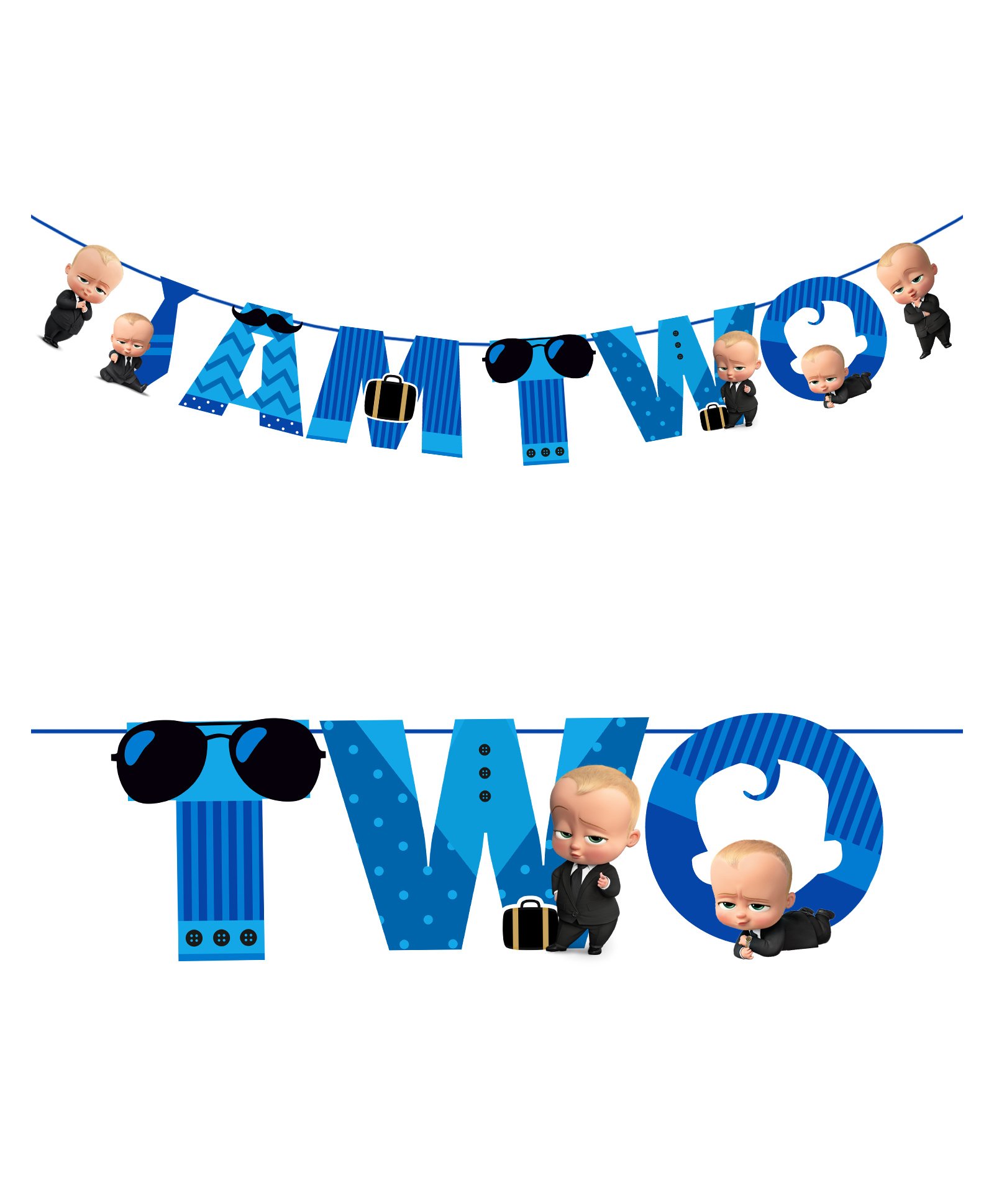 Zyozi I Am Two Banner Bunting Hanging for  Kids Themed Party Supplies Blue -  Length 152.4 cm-image-45