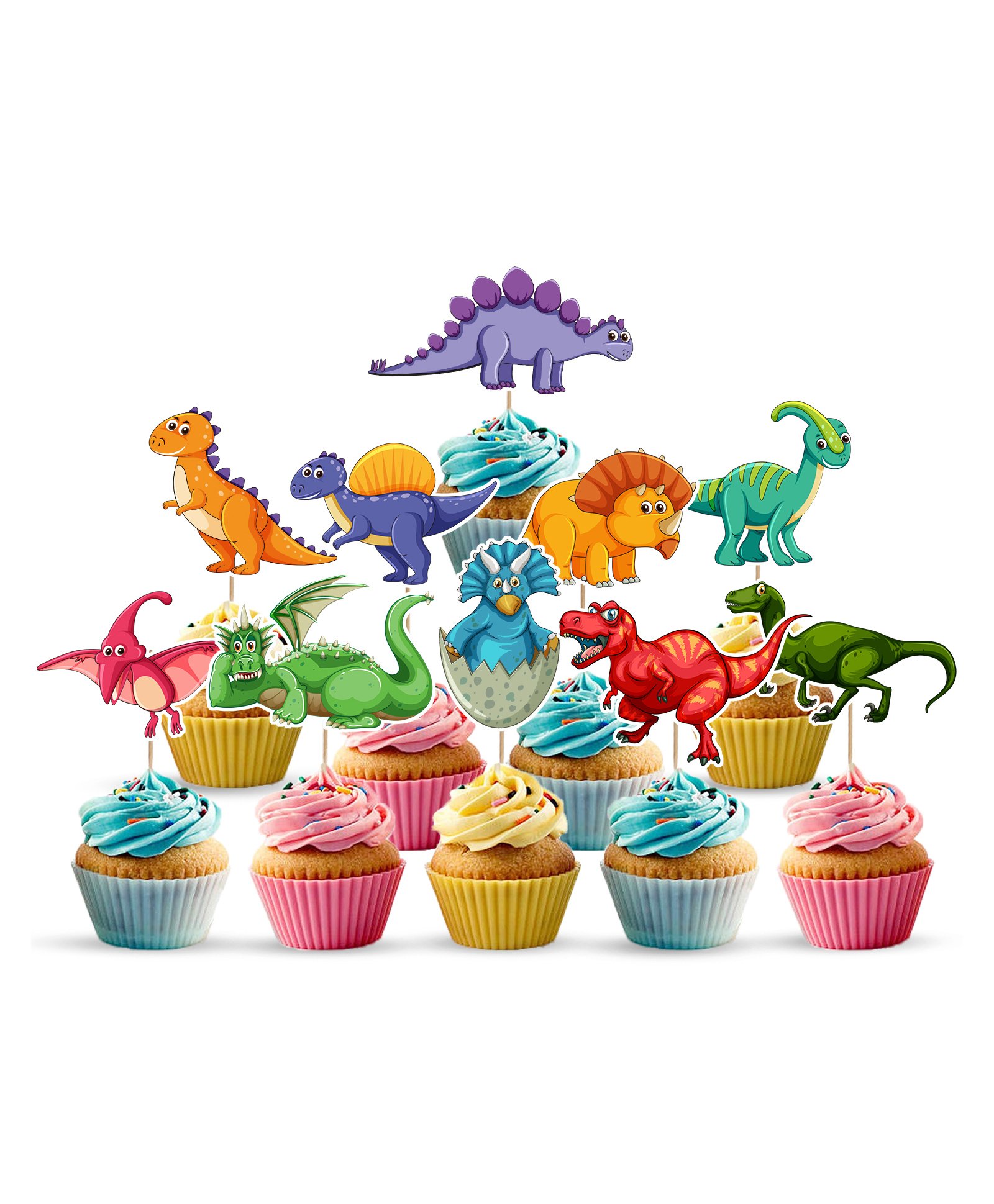 Zyozi Dinosaur Cup Cake Toppers Multicolour - Pack of 10-image-5