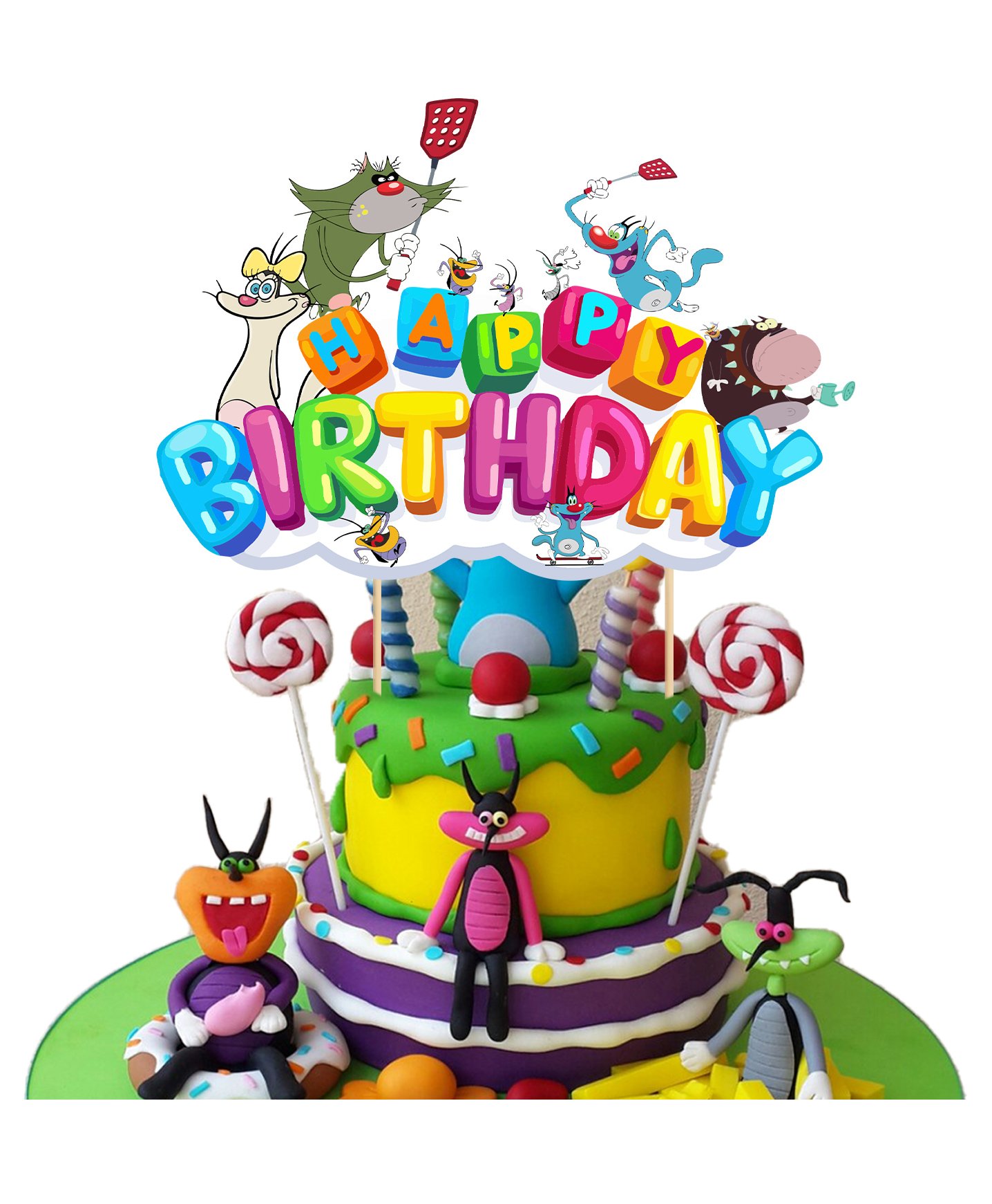 Zyozi Oggy & The Cockroaches Birthday Party Cake Toppers for Kids  - Multi Colour-image-37