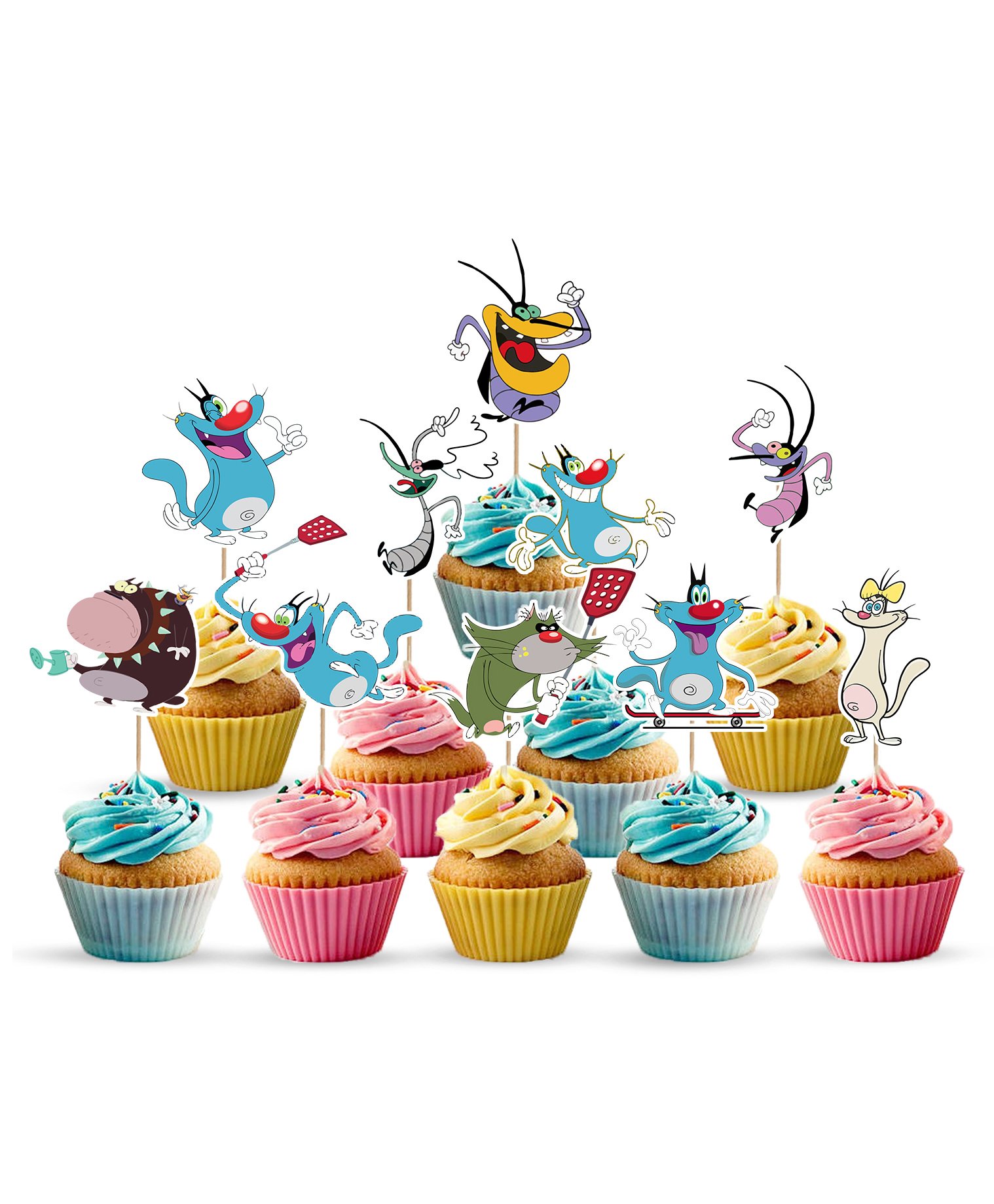 Zyozi Oggy & the Cockroaches Cupcake Toppers Birthday Cake Decorations for Kids - Pack of 10-image-49