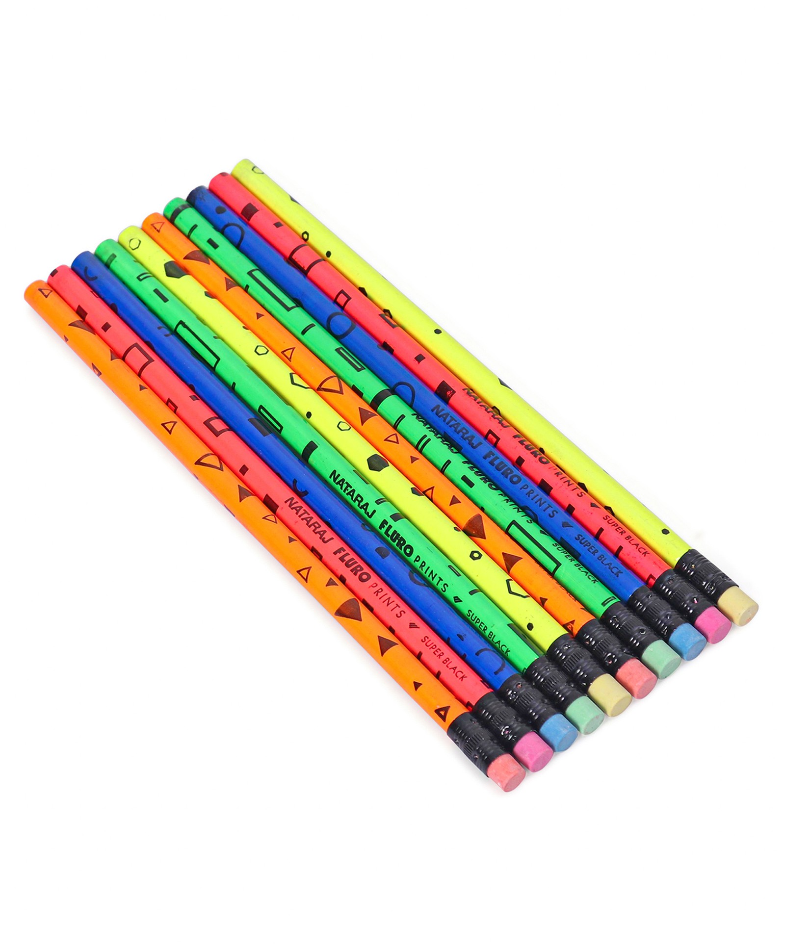 Nataraj Fluro Prints Pencil Set With Eraser & Sharpener Pack of 11 (Color may vary)-image-14