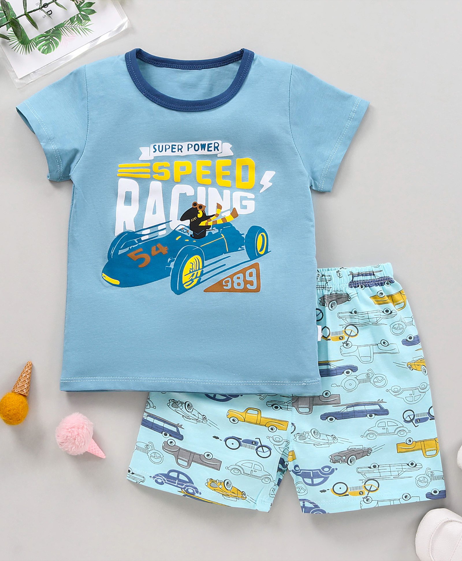 Kookie Kids Half Sleeves Night Suit Cars Print - Blue-picture-27
