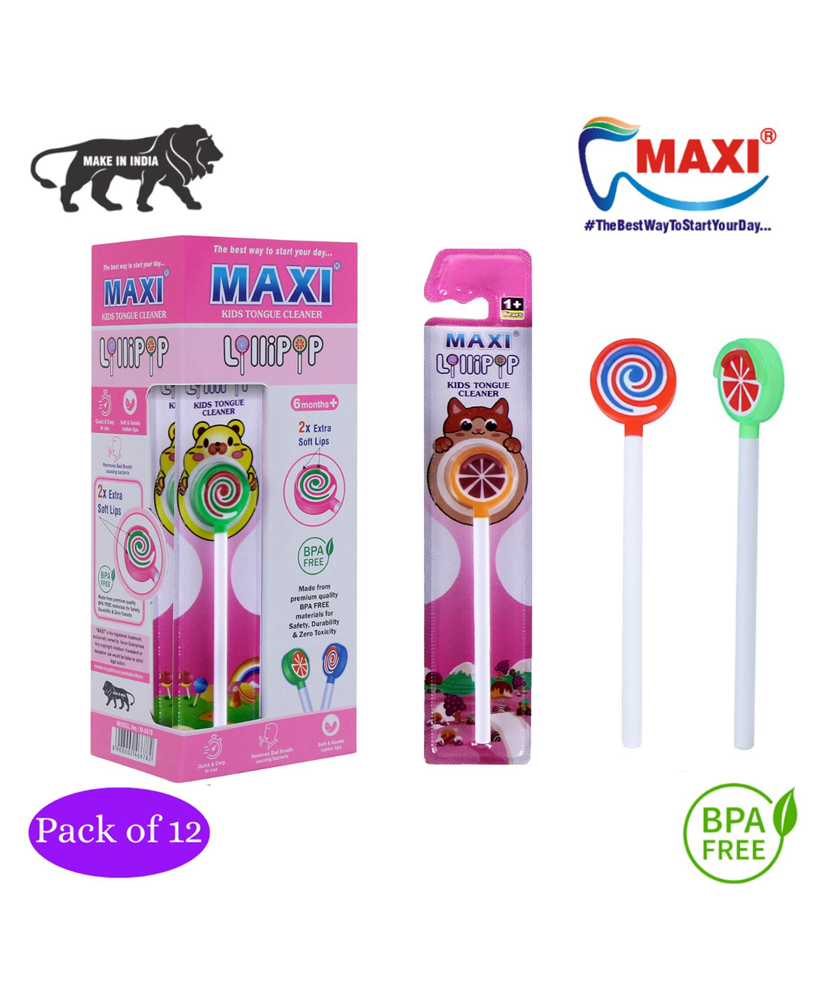 MAXI Lollipop Tongue Cleaner Pack of 12 - Multicolor-picture-11