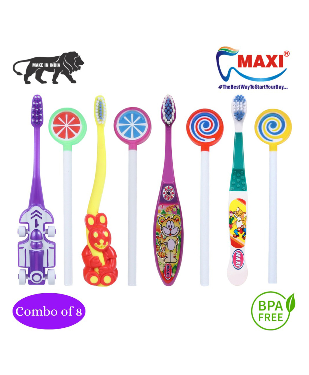 MAXI Oral Care Junior Toothbrush & Tongue Cleaner Pack Of 8 - Multicolor-image-34