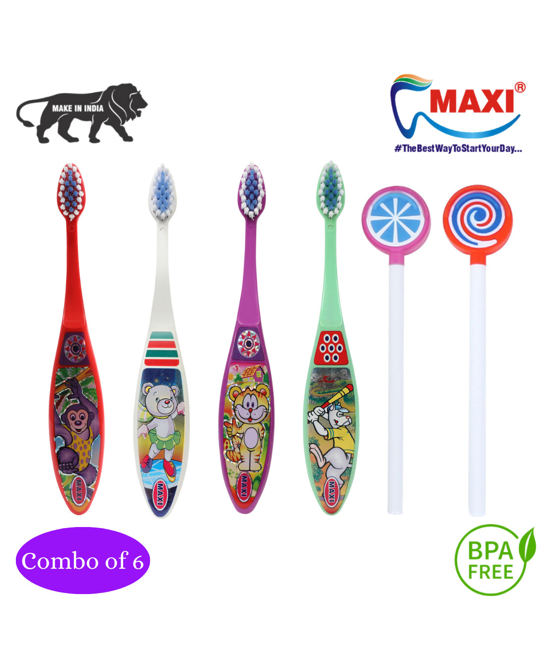 MAXI Oral Care Junior Toothbrush & Tongue Cleaner Pack Of 6 - Multicolor-image-42