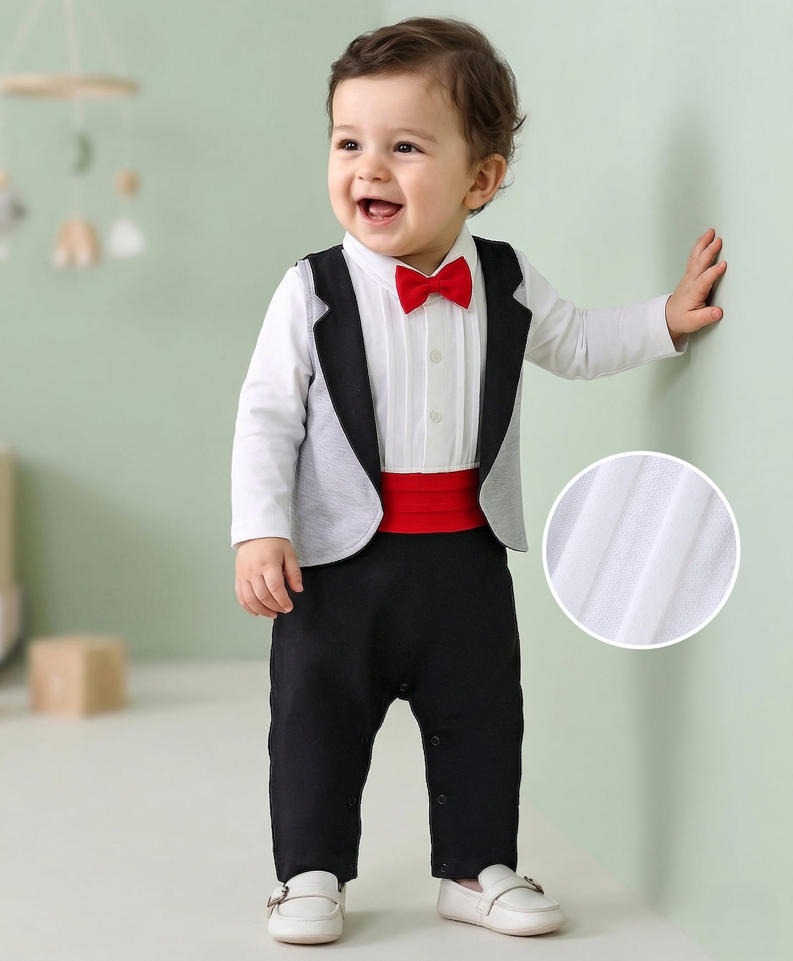 Mark & Mia Full Sleeves Party Rompers With A Bow Solid- Multicolor-image-39
