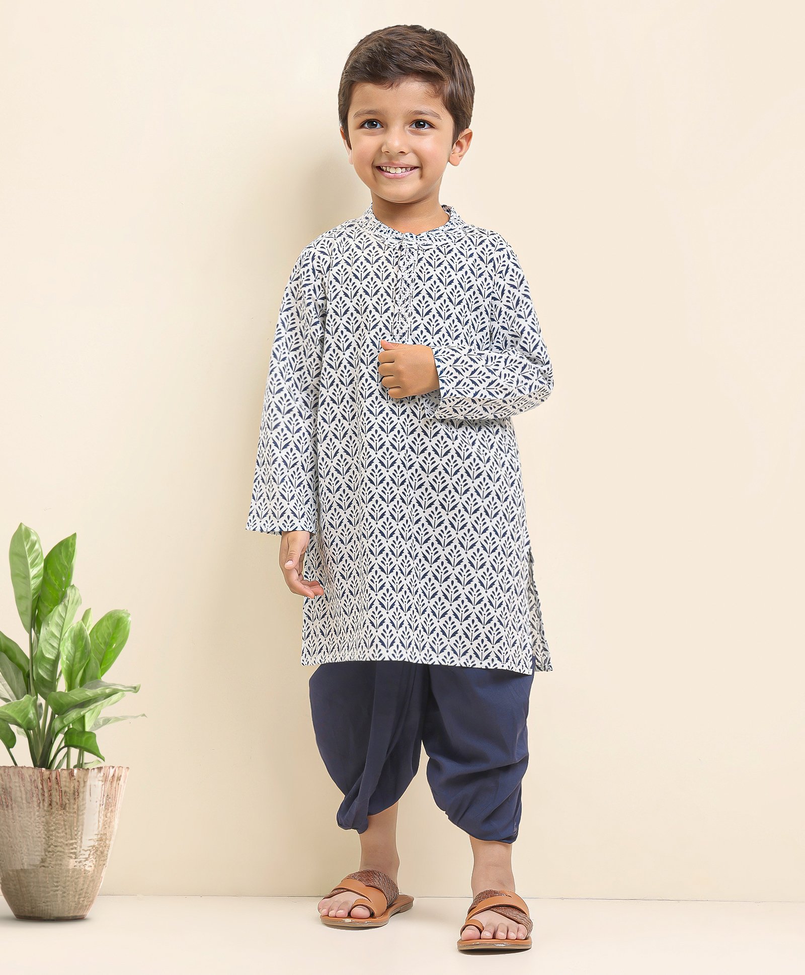 Babyhug Cotton Full Sleeves Kurta & Dhoti Set Ethnic Print - Navy Blue-picture-33