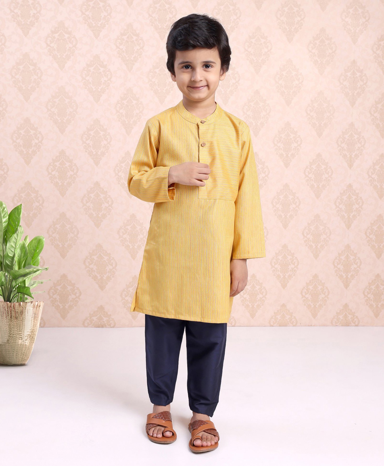 Babyhug Full Sleeves Cotton Kurta Pyjama Set - Mustard-picture-28