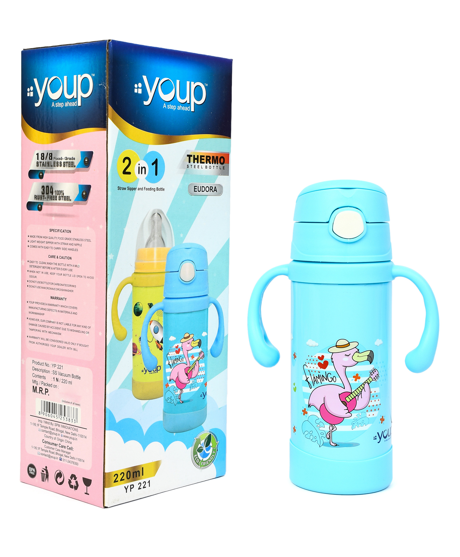 Youp Thermosteel Blue Color Kids Sipper and Feeding Bottle Eudora- 220 ml-picture-10