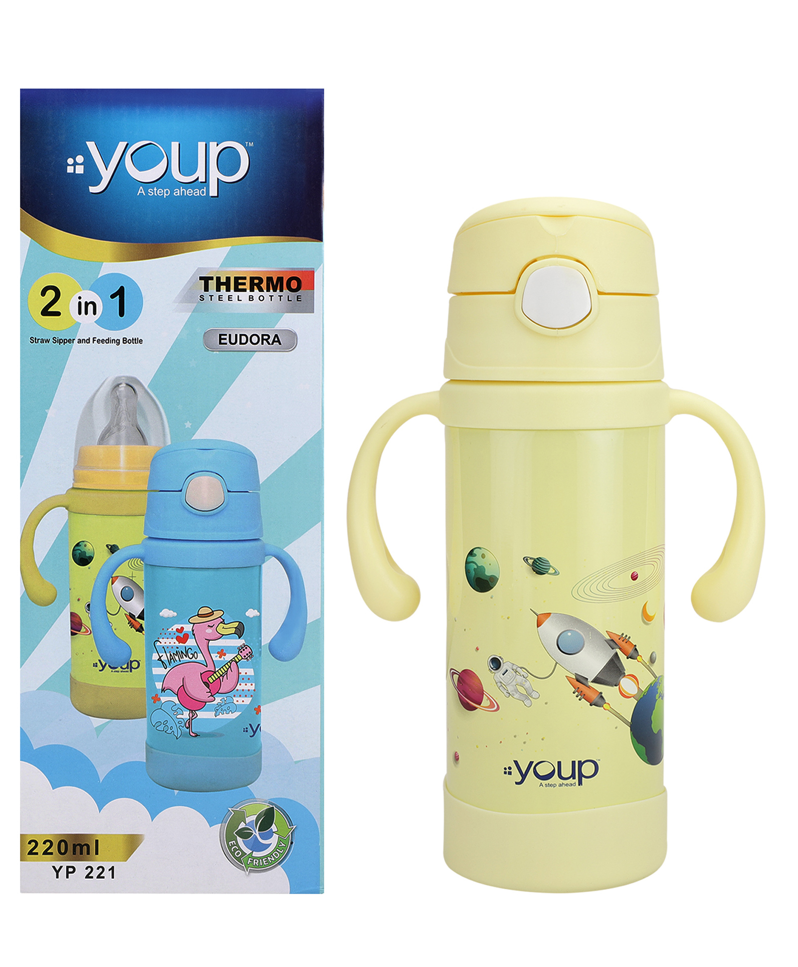 Youp Thermosteel Yellow Color Kids Insulated Double Wall Sipper Cum Feeding Bottle Eudora- 220 ml-picture-31