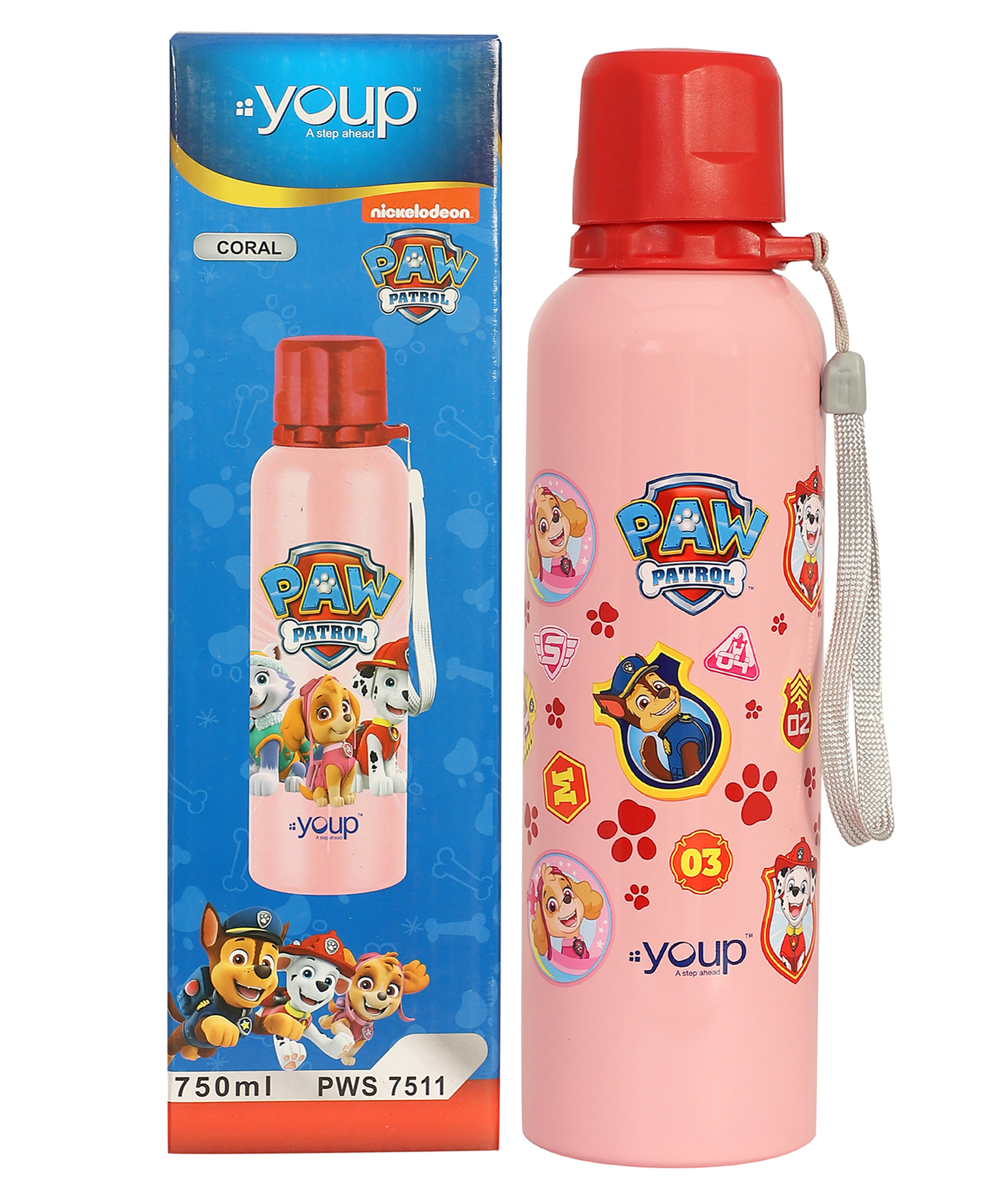 Youp Stainless Steel Pink Color Paw Patrol Kids Water Bottle Coral- 750 ml-picture-35