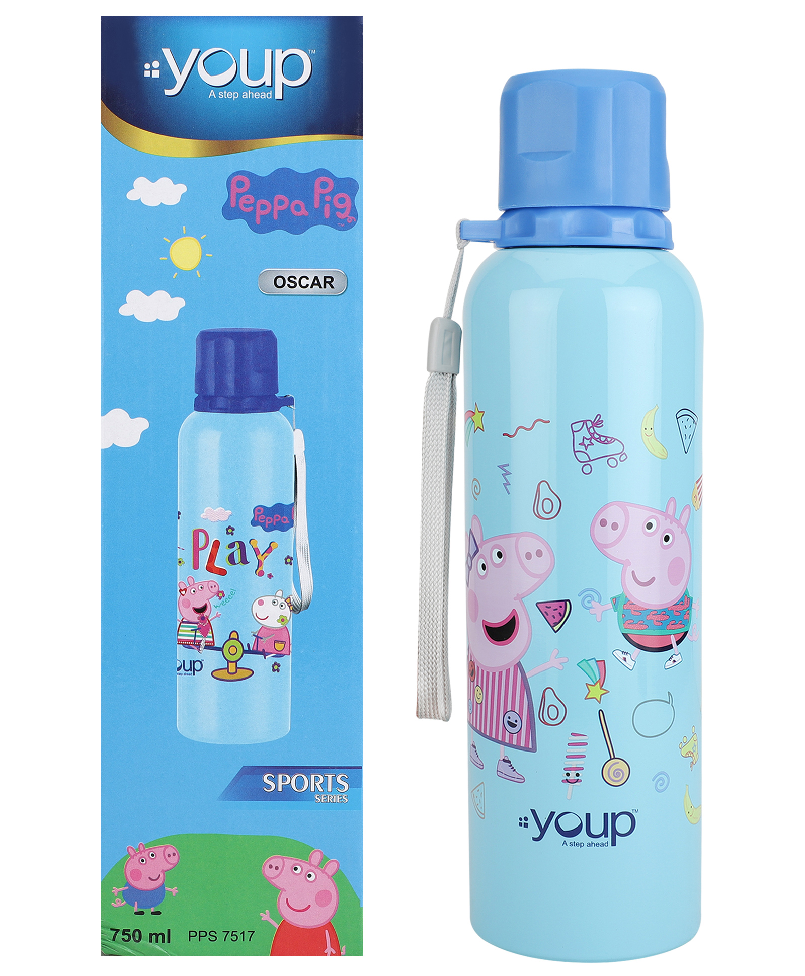 Youp Stainless Steel Blue color Peppa Pig kids water bottle  OSCAR - 750 ml-picture-23
