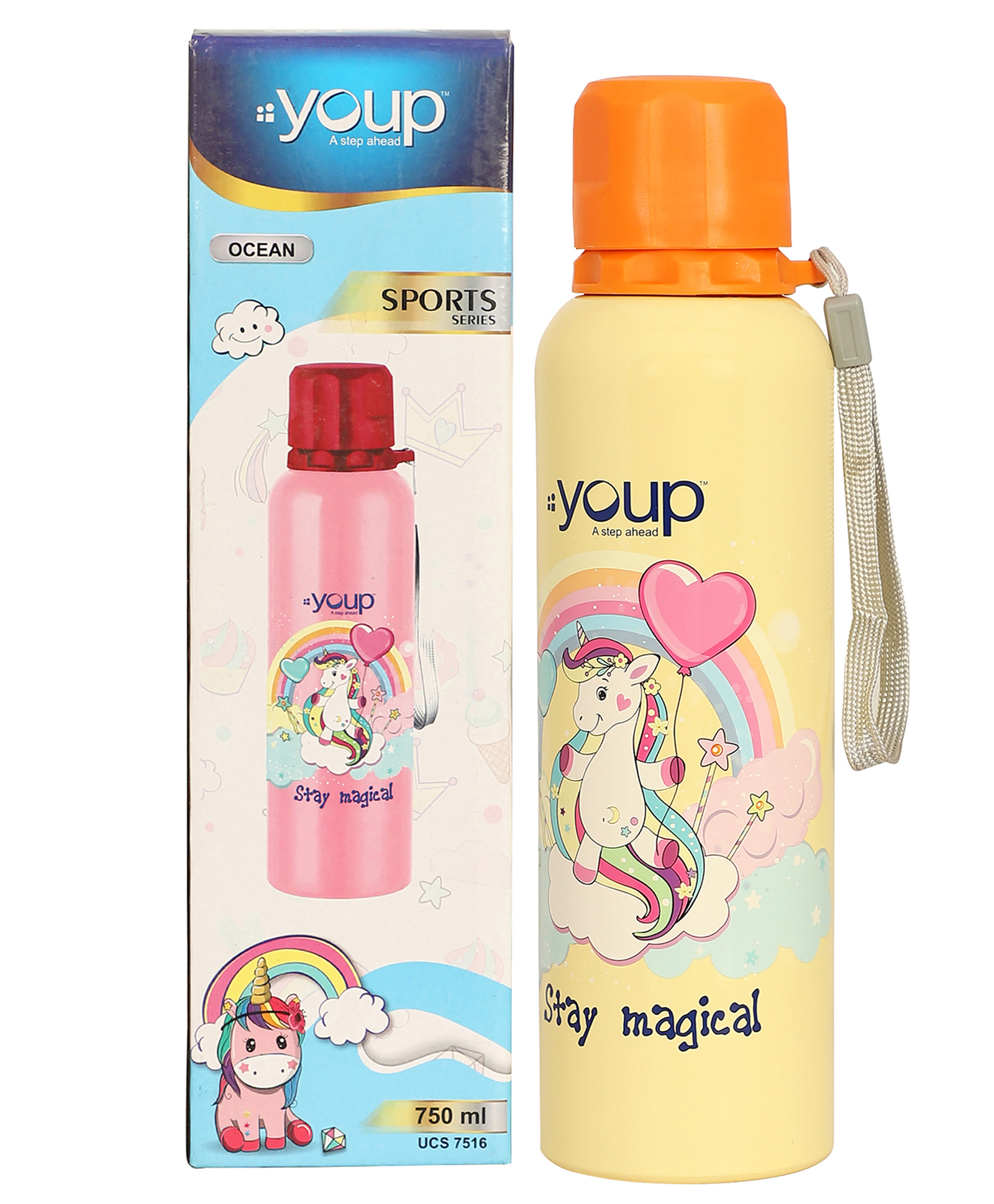 Youp Stainless Steel Orange Yellow Color Unicorn Kids Water Bottle Ocean- 750 ml-picture-15