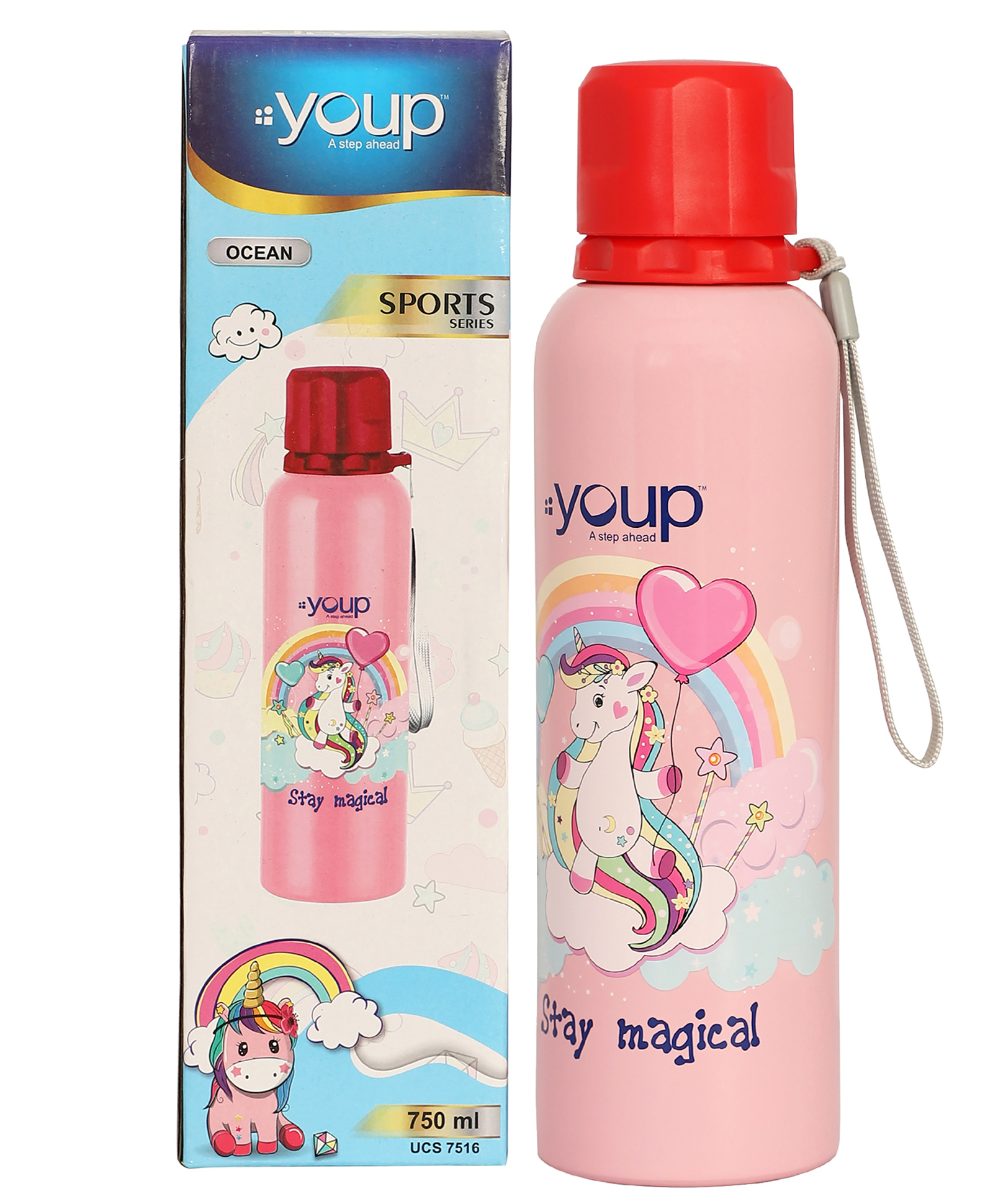 Youp Stainless Steel red Pink Color Unicorn Kids Water Bottle Ocean- 750 ml-image-47