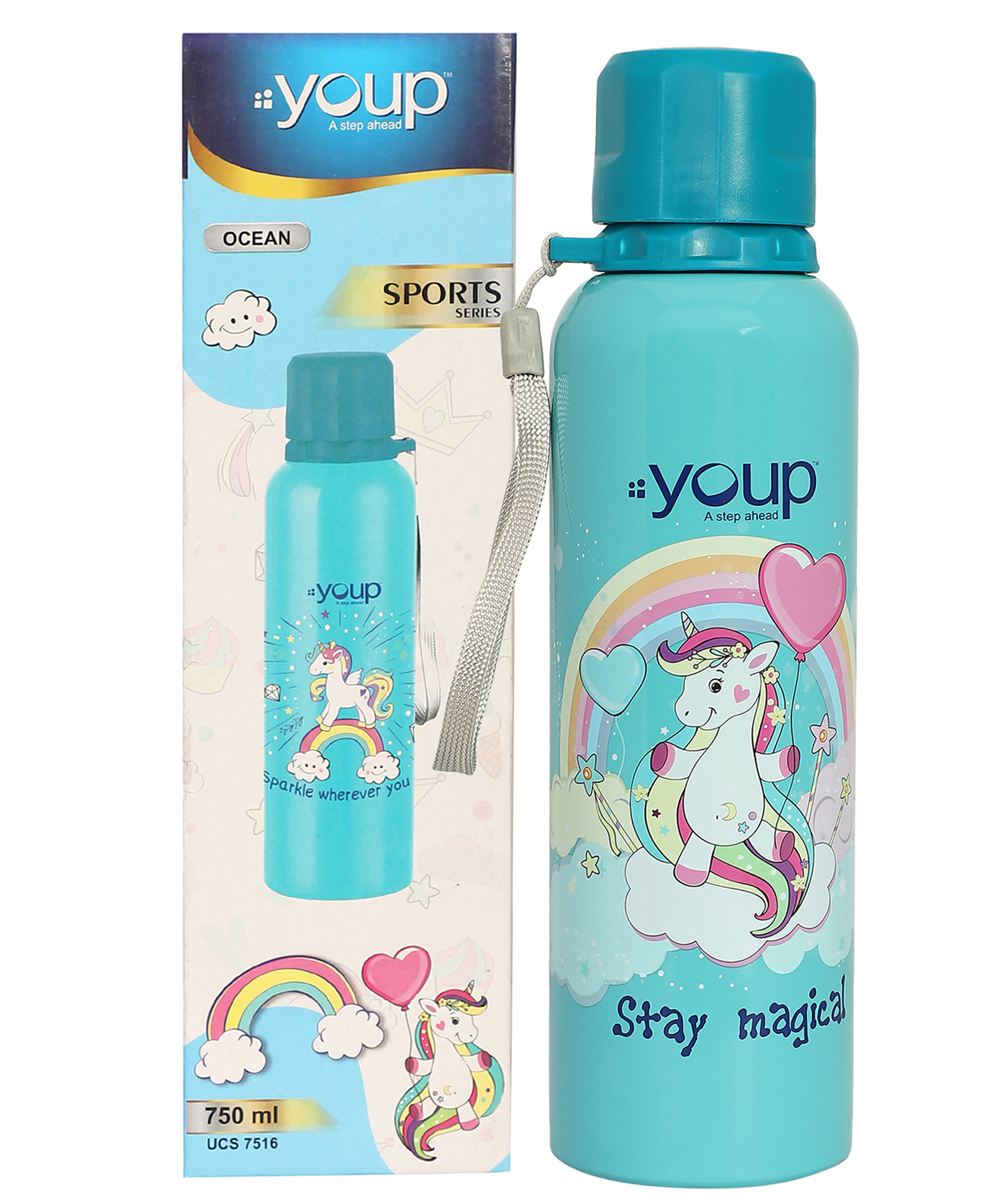 Youp Stainless Steel Turquoise Blue Color Unicorn Kids Water Bottle Ocean- 750 ml-picture-27