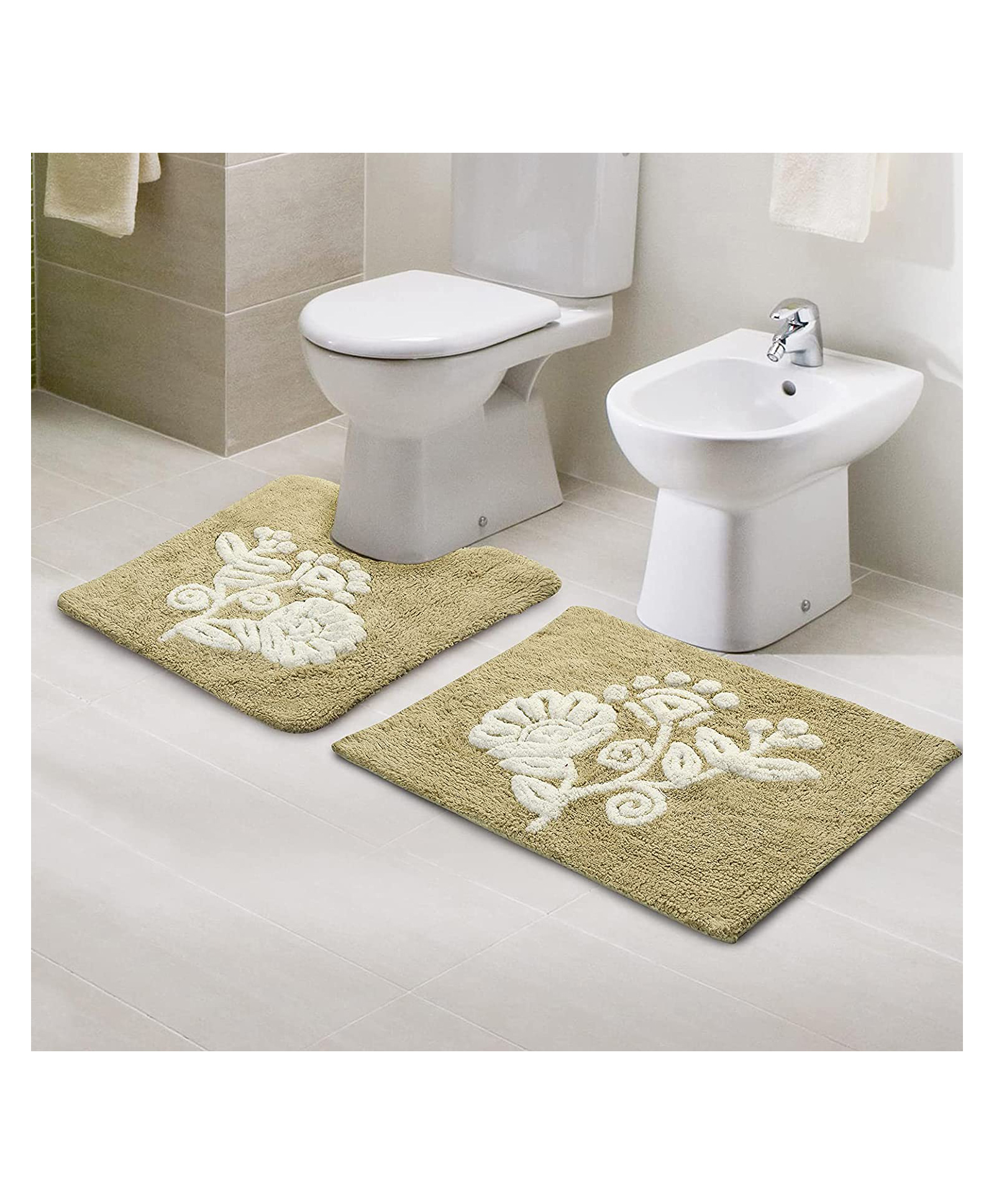 Saral Home Soft Cotton Bathmats With Contour Pack Of 2 - Beige-picture-10