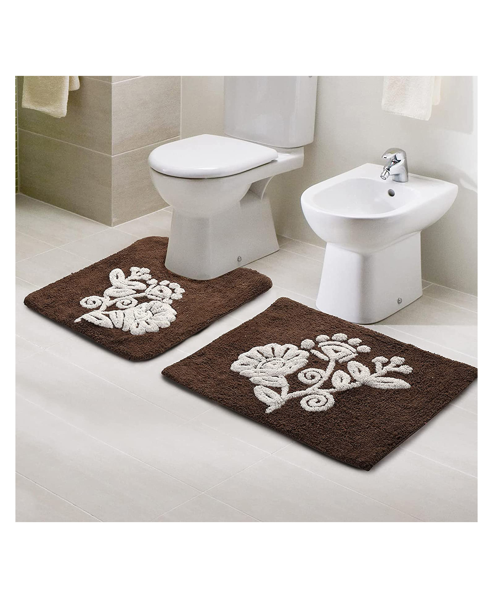 Saral Home Soft Cotton Bathmats With Contour Pack Of 2 - Brown-picture-12