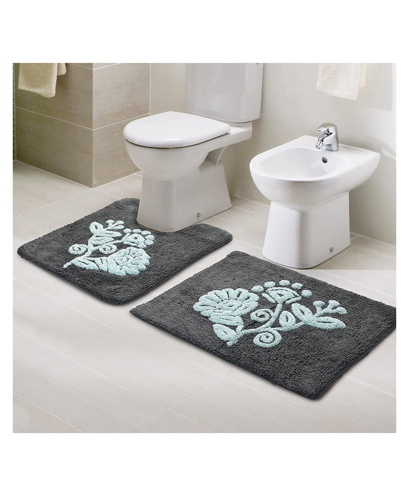 Saral Home Soft Cotton Bathmats With Contour Pack Of 2 - Grey-picture-27