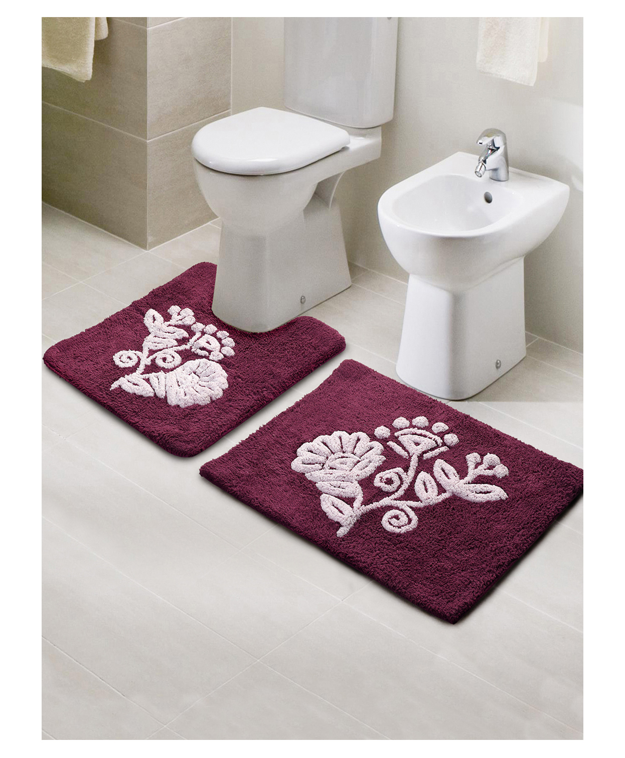 Saral Home Soft Cotton Bathmats With Contour Pack Of 2 - Purple-picture-25