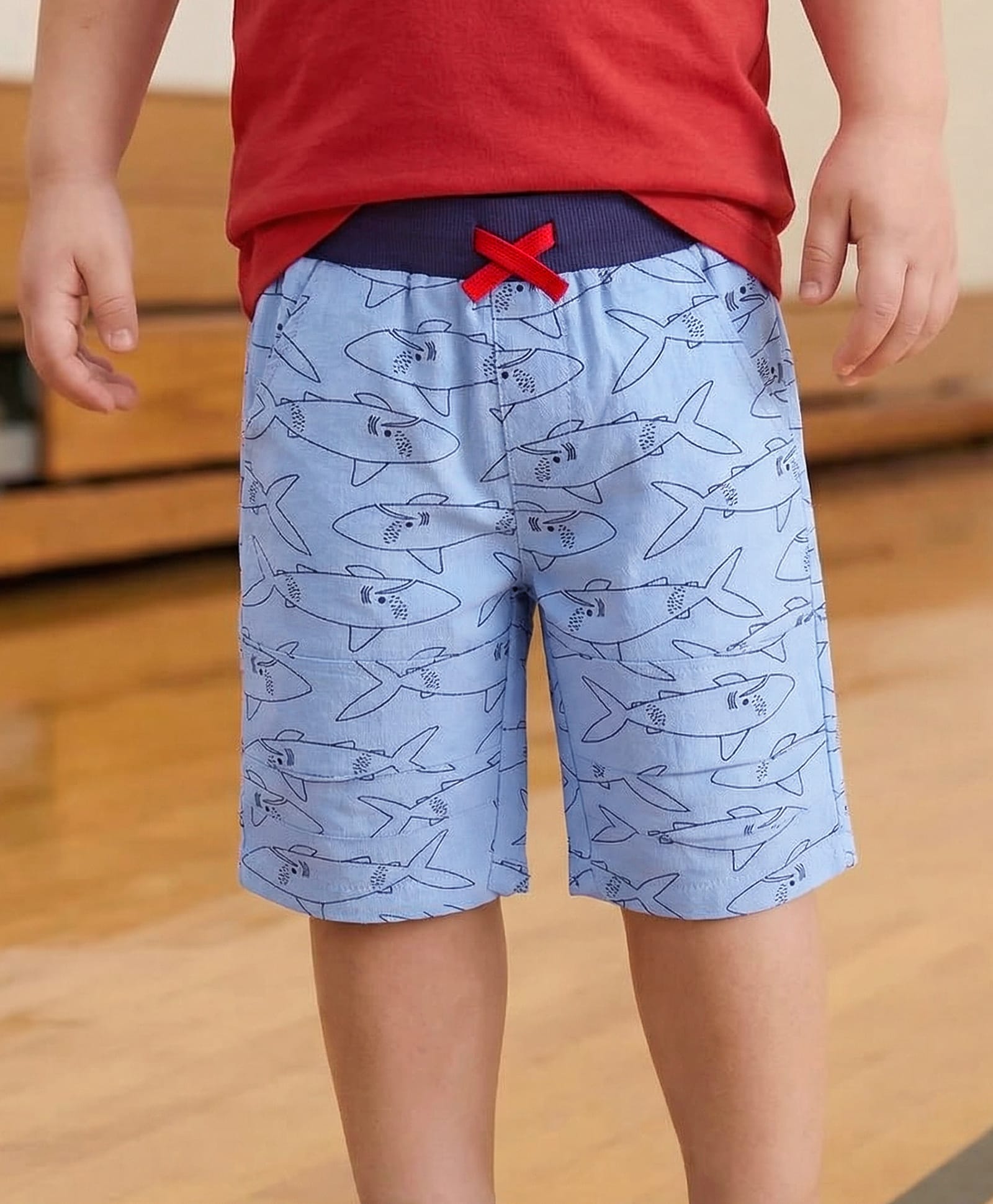 lilly + sid Lilly & Sid Knee Length Shorts Shark Print - Blue-picture-18