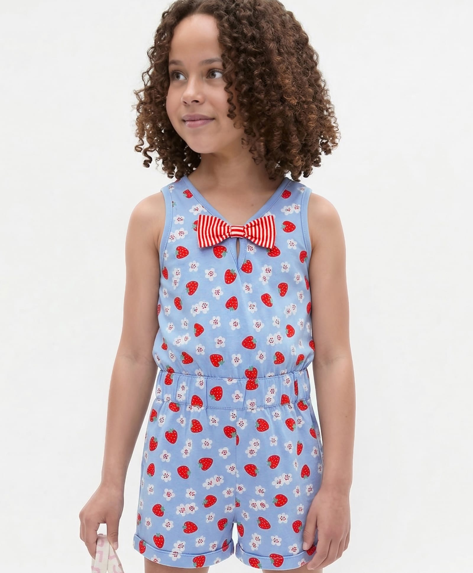 lilly + sid Lily + Sid Sleeveless Jumpsuit Strawberry & Floral Print & Bow Applique - Blue-picture-27