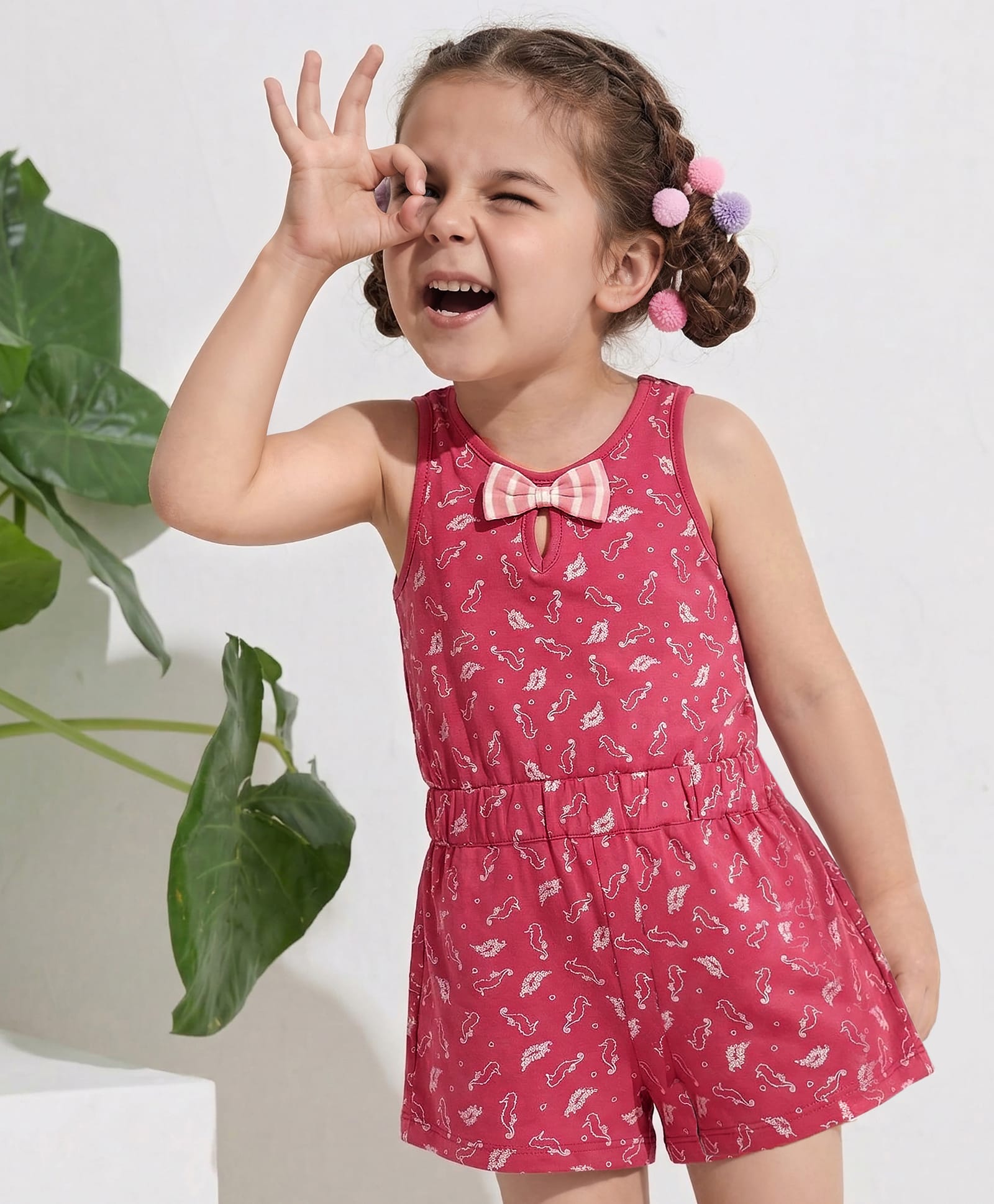lilly + sid Lily + Sid Sleeveless Jumpsuit Multi Print & Bow Applique - Pink-picture-24