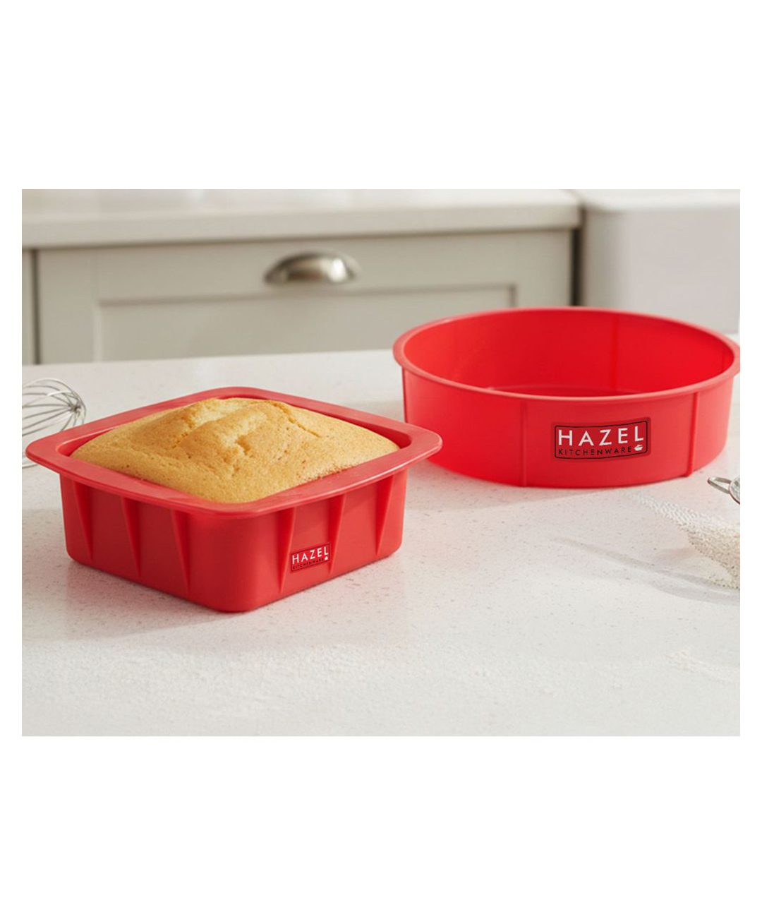 HAZEL Small Silicon Square & Round Shape Cake Mould for Half Kg 2 Pcs - Red-image-8