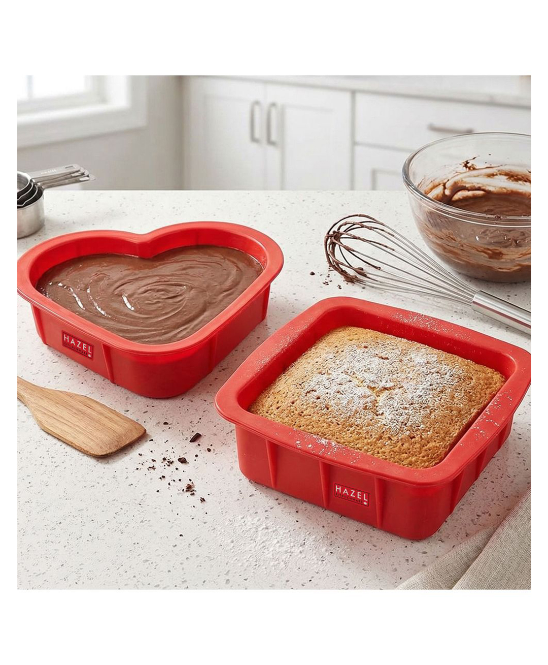 HAZEL Small Silicon Square & Heart Shape Cake Mould for Half Kg 2 Pcs - Red-image-4