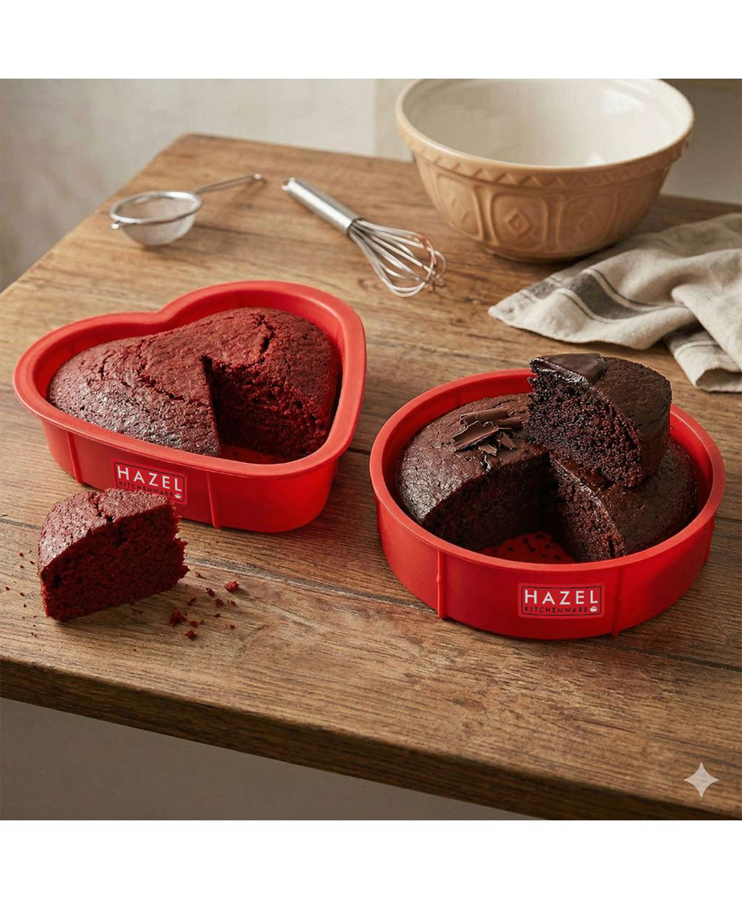 HAZEL Small Silicon Round & Heart Shape Cake Mould for Half Kg 2 Pcs - Red-image-42
