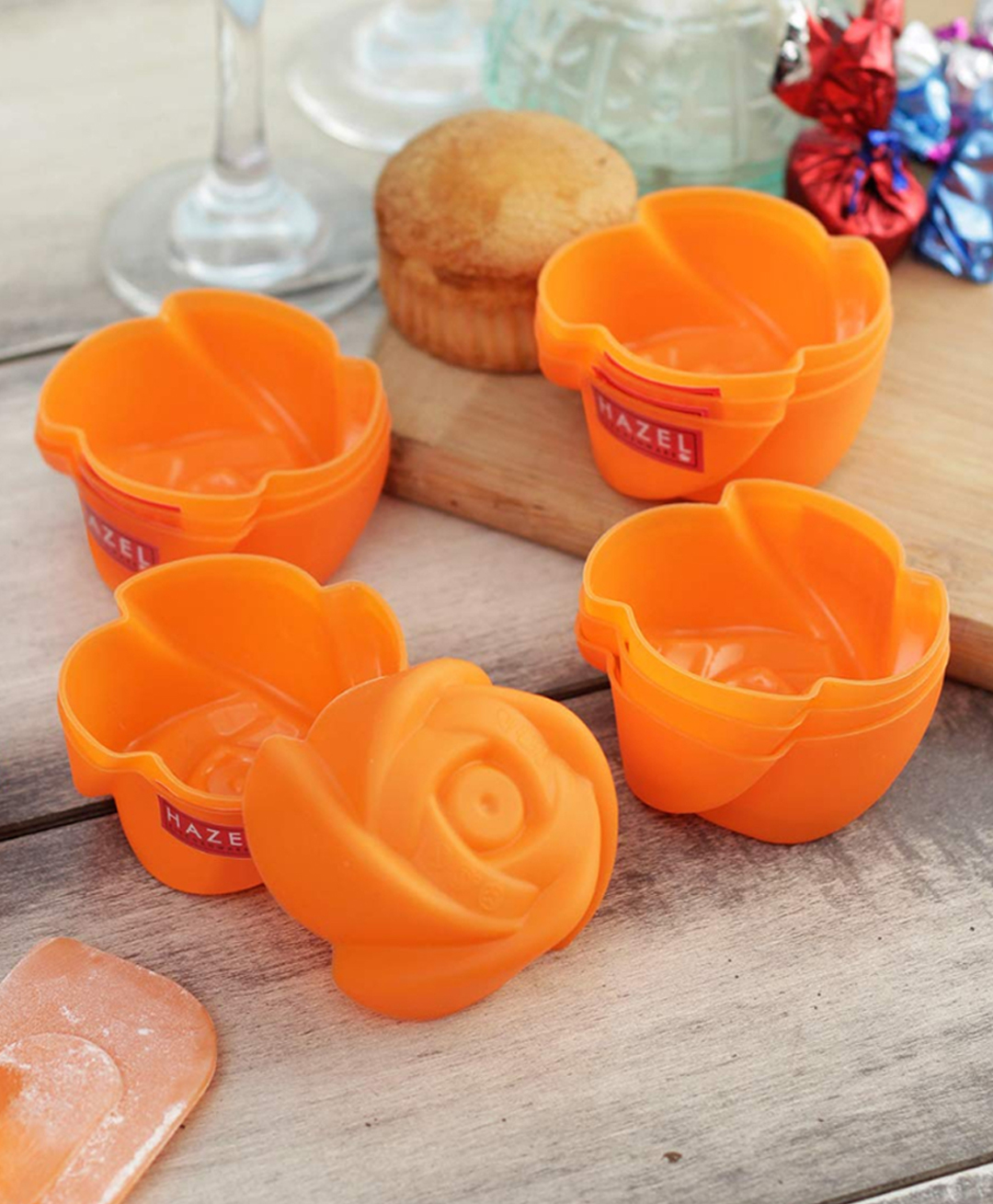 HAZEL Silicone Rose Shape Muffin Mould 6 Pcs - Orange-image-41