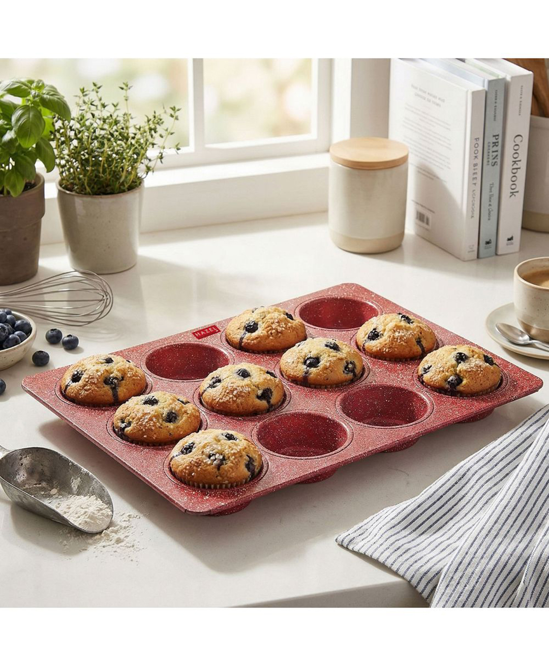 Hazel Aluminium Cupcake Muffin Mould Microwave Safe 12 Cups Non Stick Granite Finish Muffin Pan Chocolate Baking Tray for House & Bakery - Red-image-23