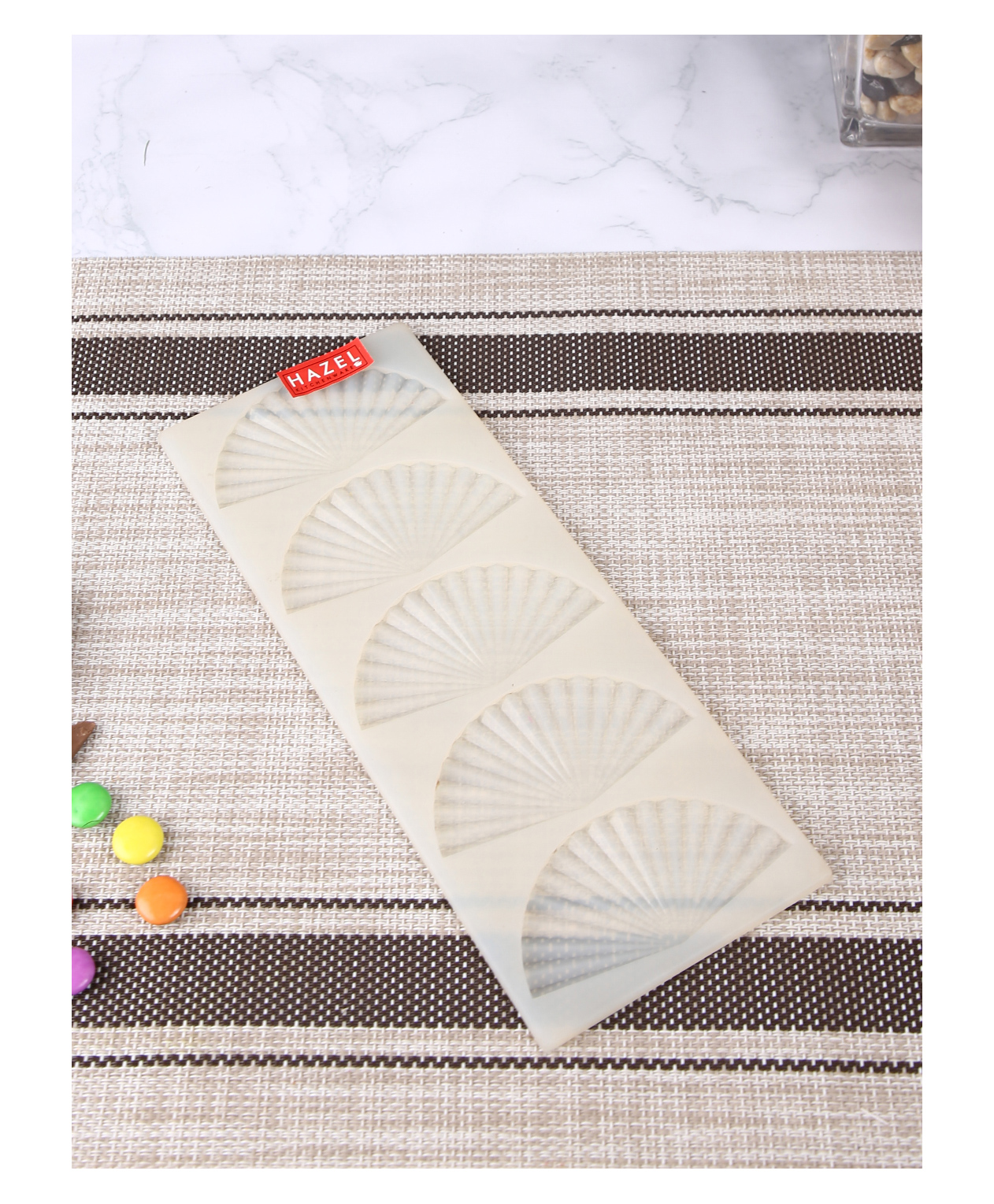 HAZEL Silicone Fondant Cake Garnishing Decorating Tools Mold Flower Floral Kitchen Baking Accessories for 5 Cavity Cake Decoration, Fan Shape, White-image-22