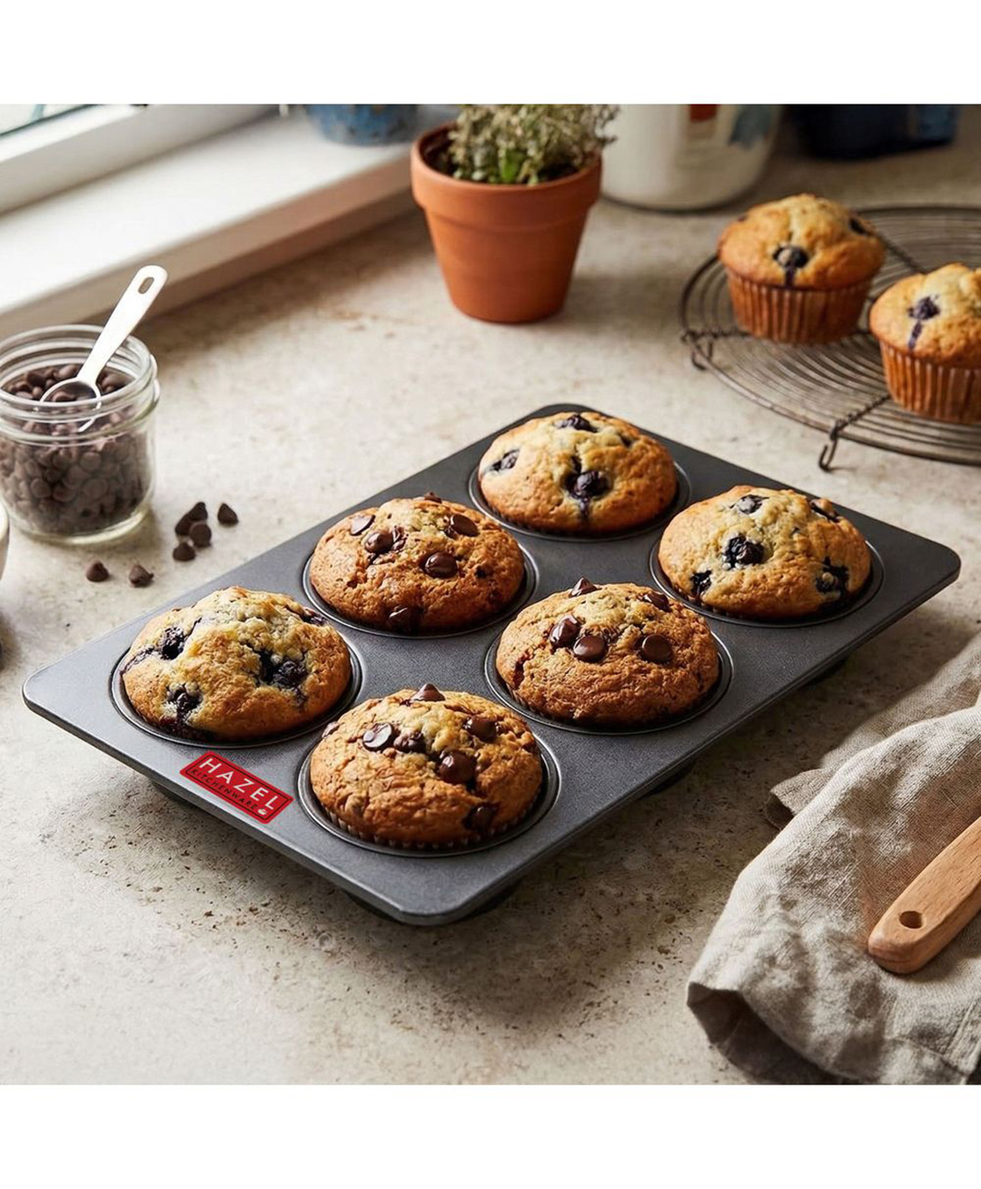 Hazel Aluminium Non-Stick Coating Muffin Tray & Cup Cake - 6 Cavity-image-44
