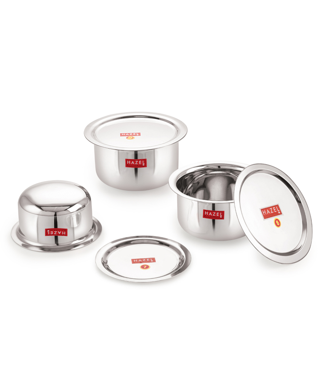 Hazel Alfa Premium Heavy Gauge Stainless Steel Round Tope Pack of 3 Silver - 1450 ml-image-7