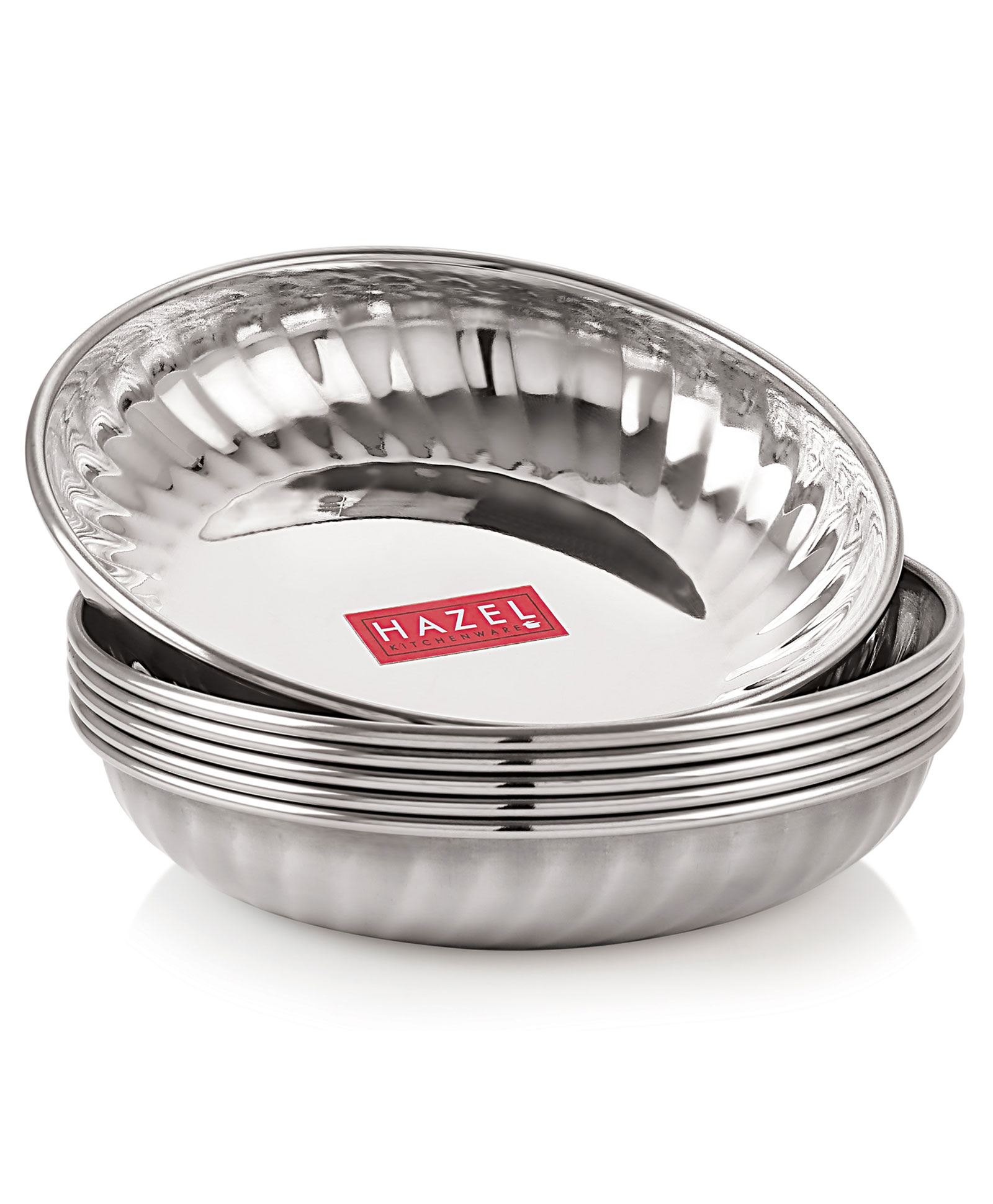 HAZEL Stainless Steel Serving Sweet Dish Dessert Plates Silver - Pack of 6-picture-20