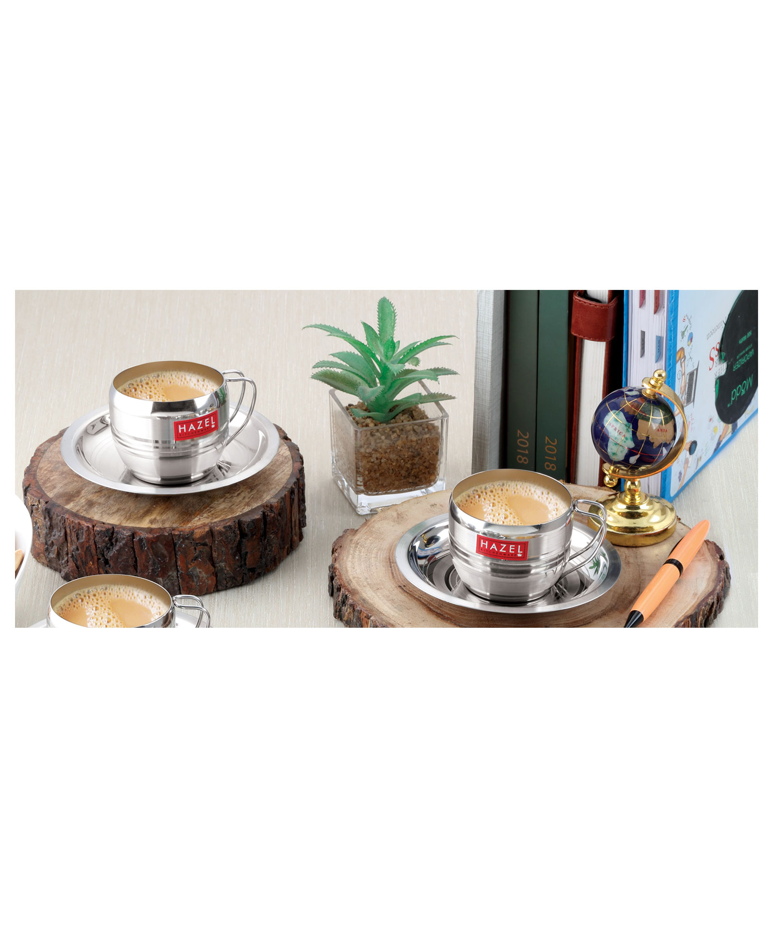 Hazel Stainless Steel Cup Cup With Saucer Silver Pack Of 2 - 170 ml-image-33