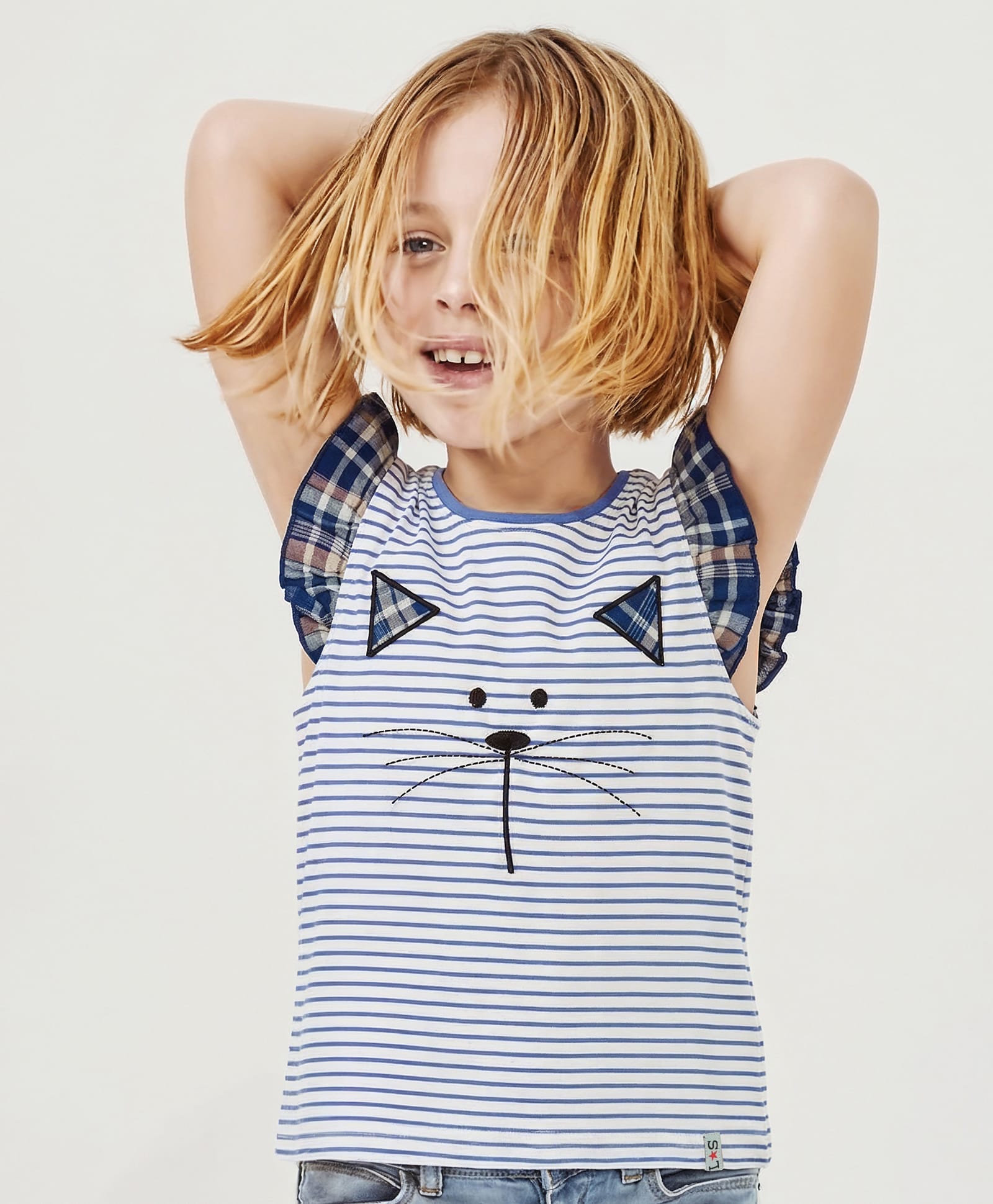 lilly + sid Lilly & Sid Short Sleeves Top Cat Print - Blue-picture-2