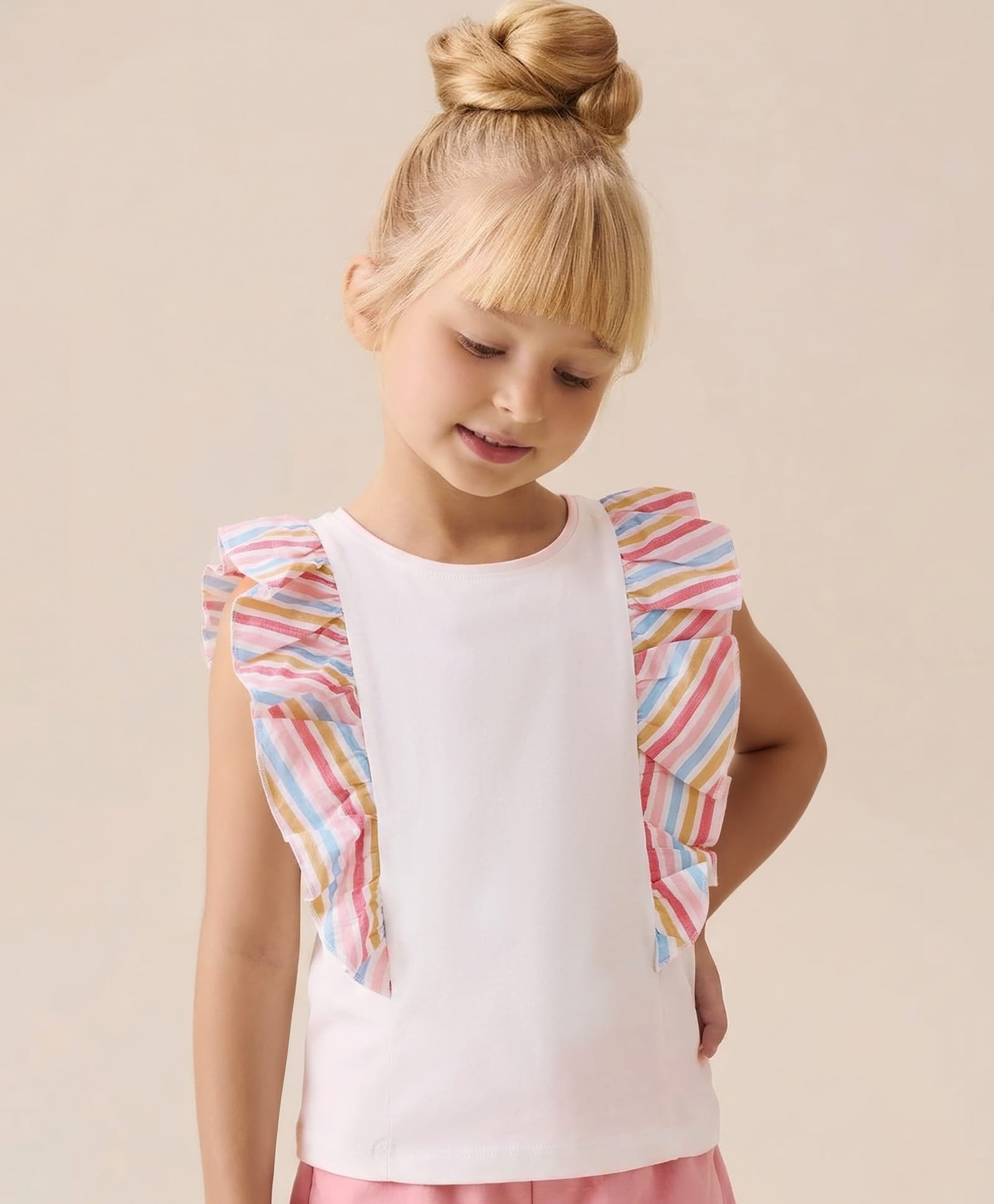 lilly + sid Lilly & Sid Short Frill Sleeves Top with Stripes - White-picture-25