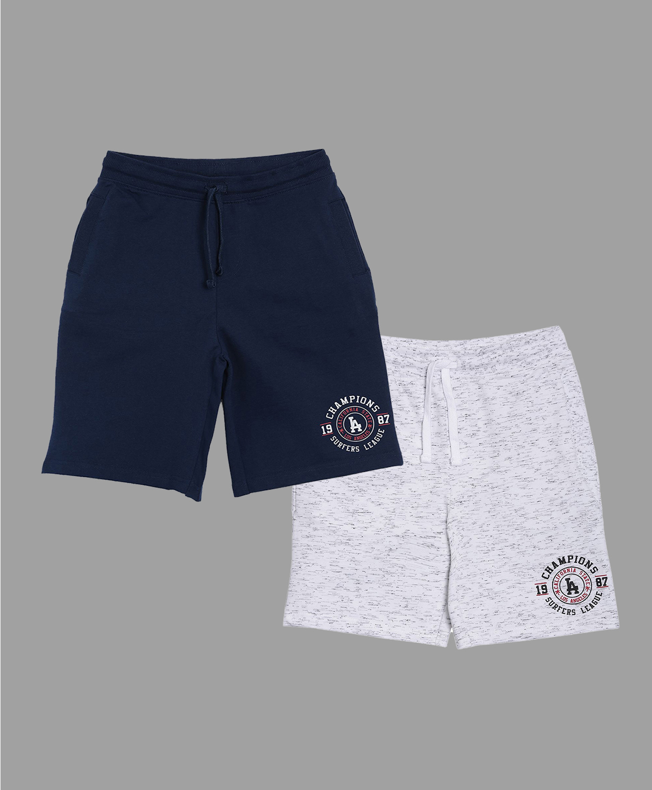3PIN Pack Of 2 Knee Length Champions Print Shorts - Navy Blue & White-picture-26