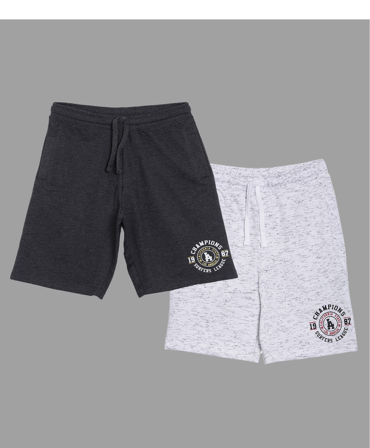 3PIN Pack Of 2 Knee Length Champions Print Shorts - Grey & White-picture-17