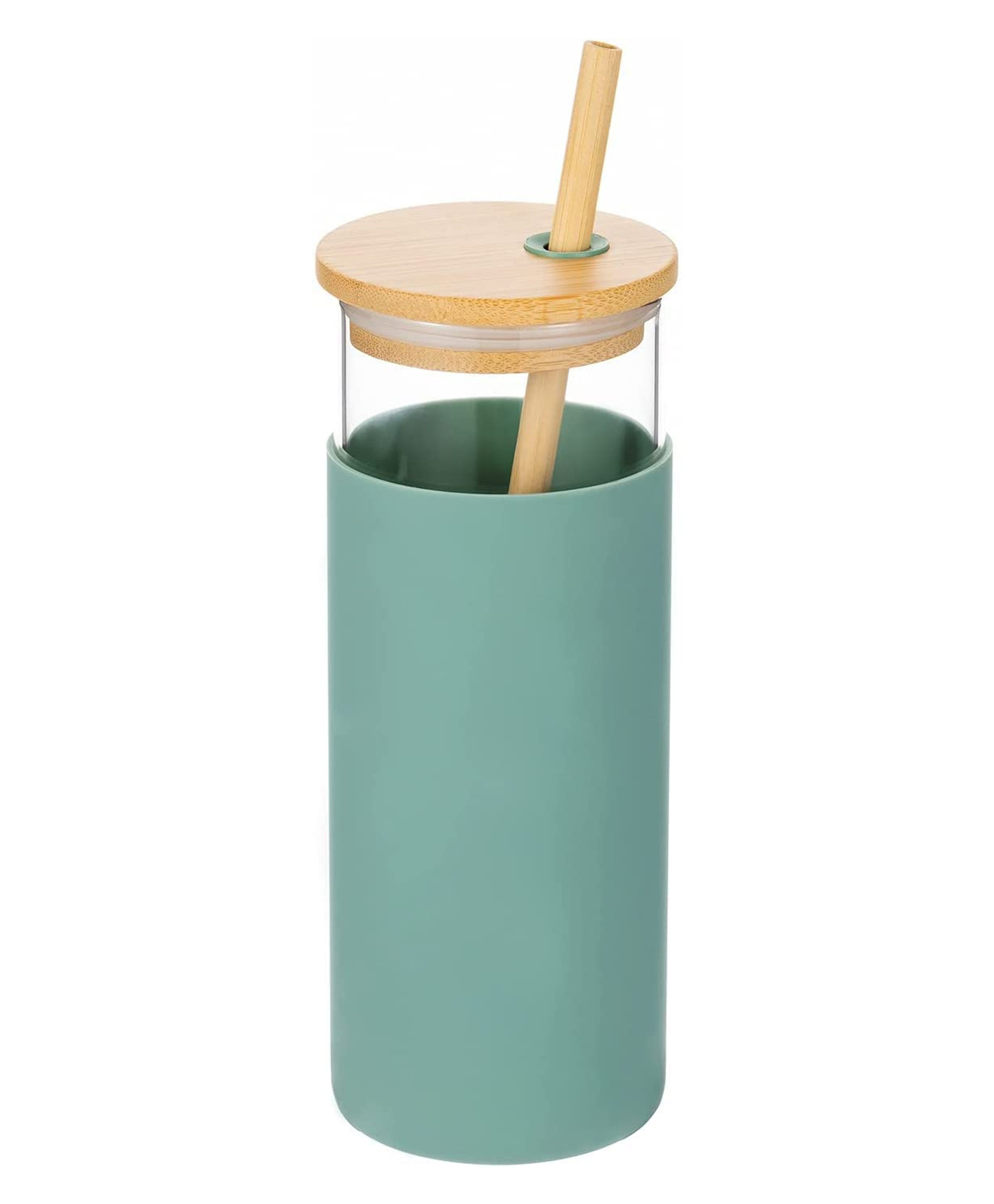KolorFish Glass Tumbler With Straw & Removable Silicone Bamboo Lid Green - 500 ml-picture-10