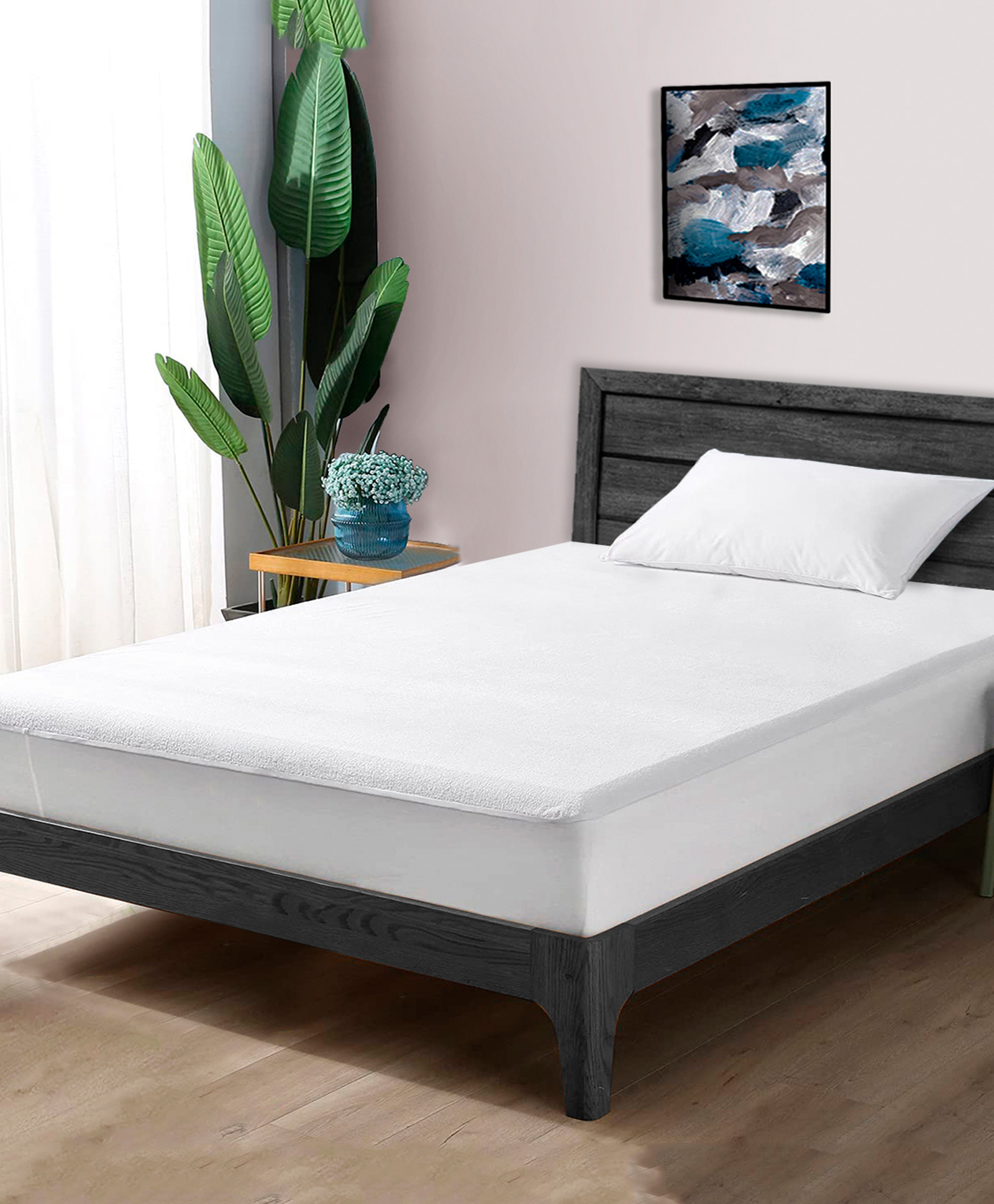 Divine Casa Waterproof Terry Cotton Mattress Protector Noiseless, Soft Breathable, Fit on Mattress for Pets, Kids & Adults, 198 x 182 cm, White-picture-19