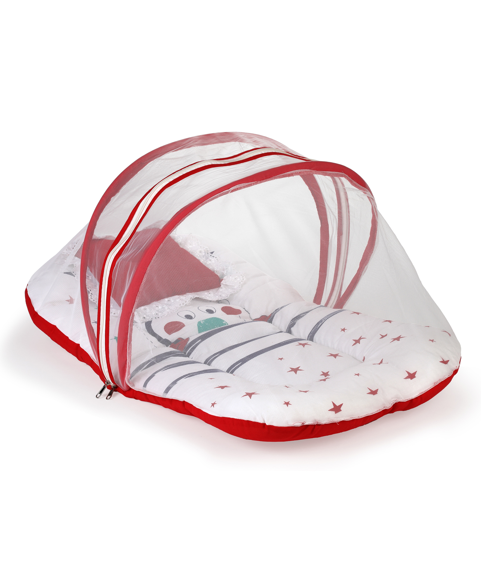 luvlap Luv Lap Baby Mattress Set With Mosquito Net Stars Print - White & Red-picture-36