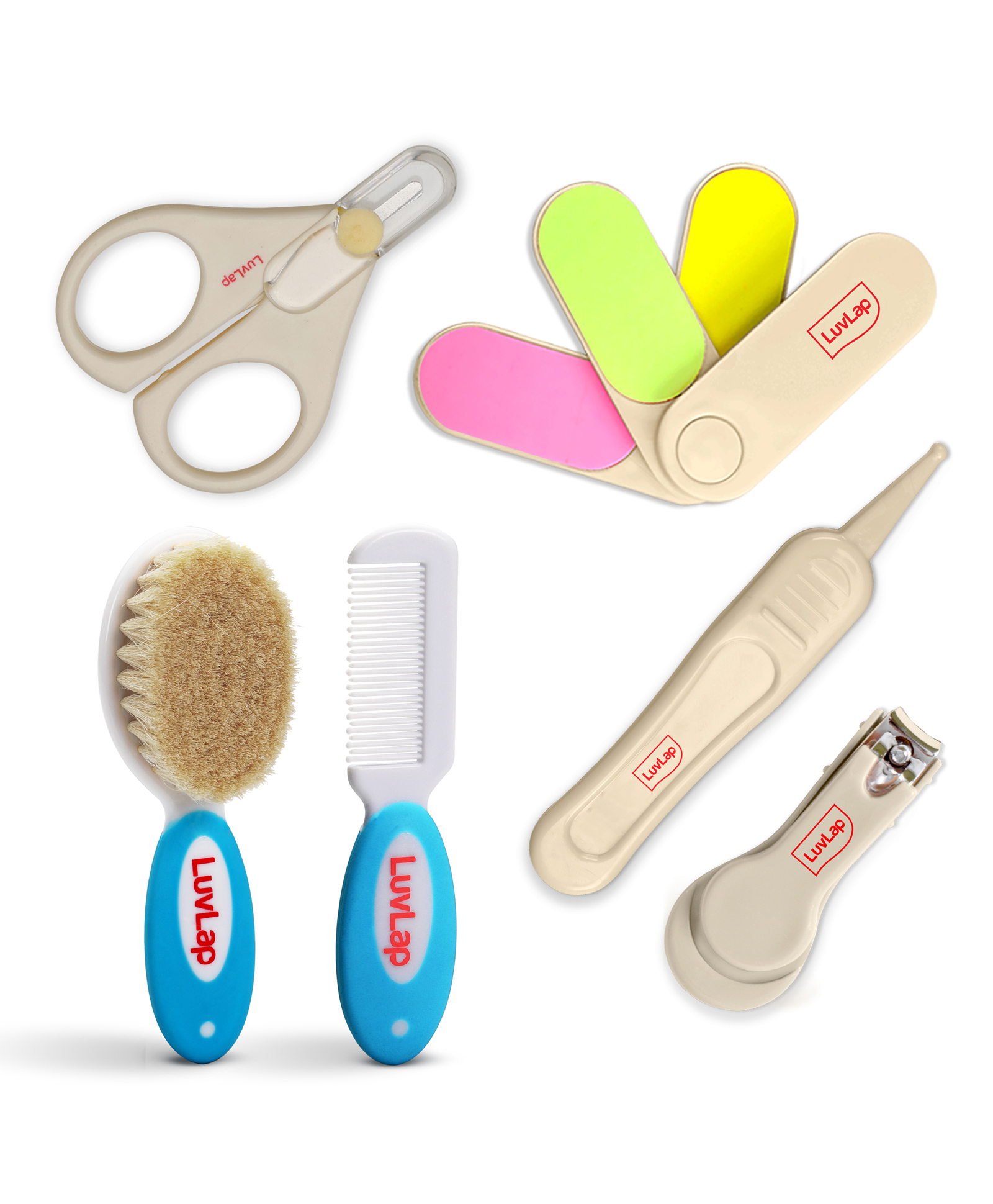 luvlap Luv Lap Baby Nail Grooming Set with Natural Soft Brush & Comb Set Pack of 4 - White & Blue-picture-17