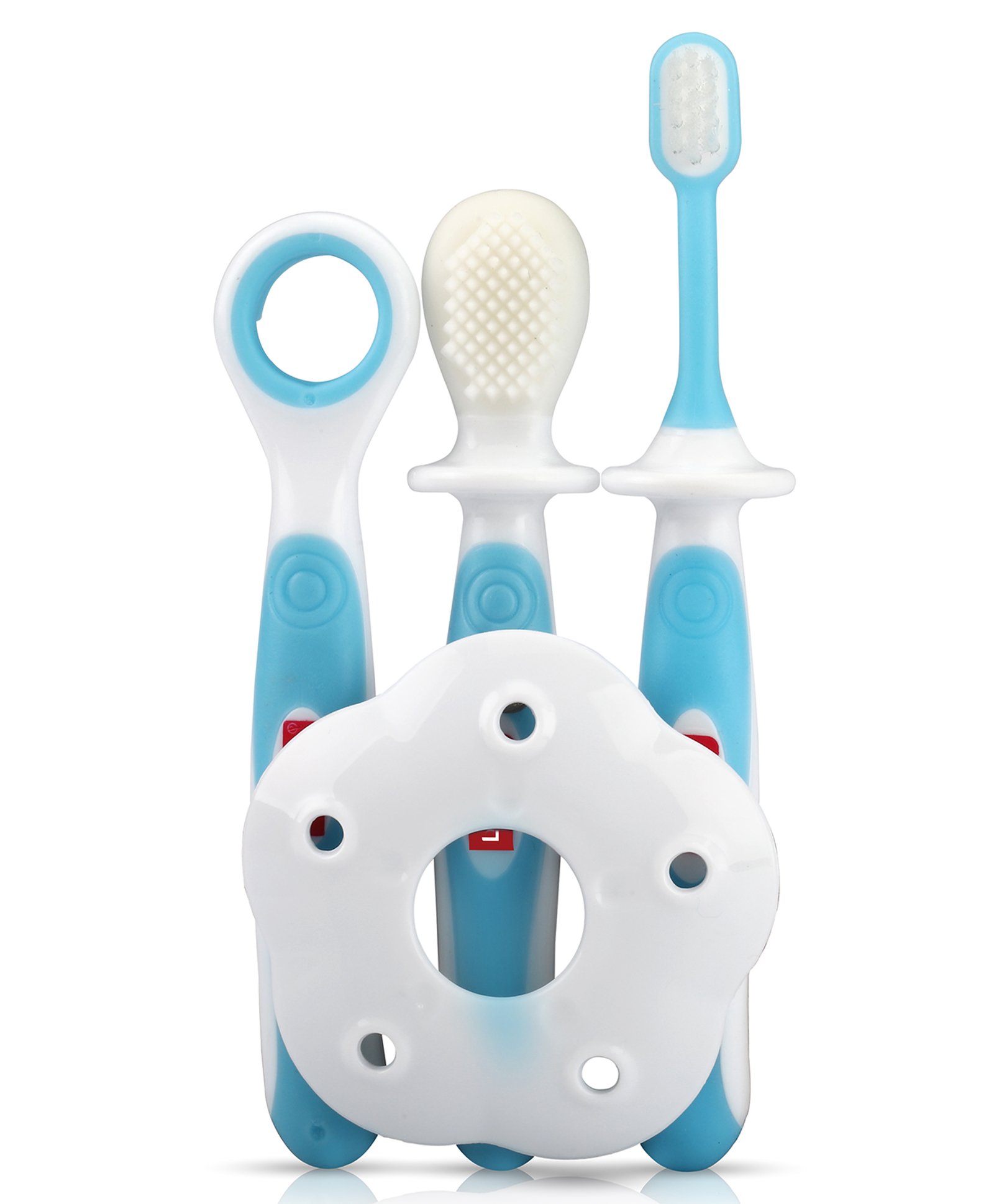 LuvLap Baby Training Toothbrush Set Pack Of 3 - White Blue